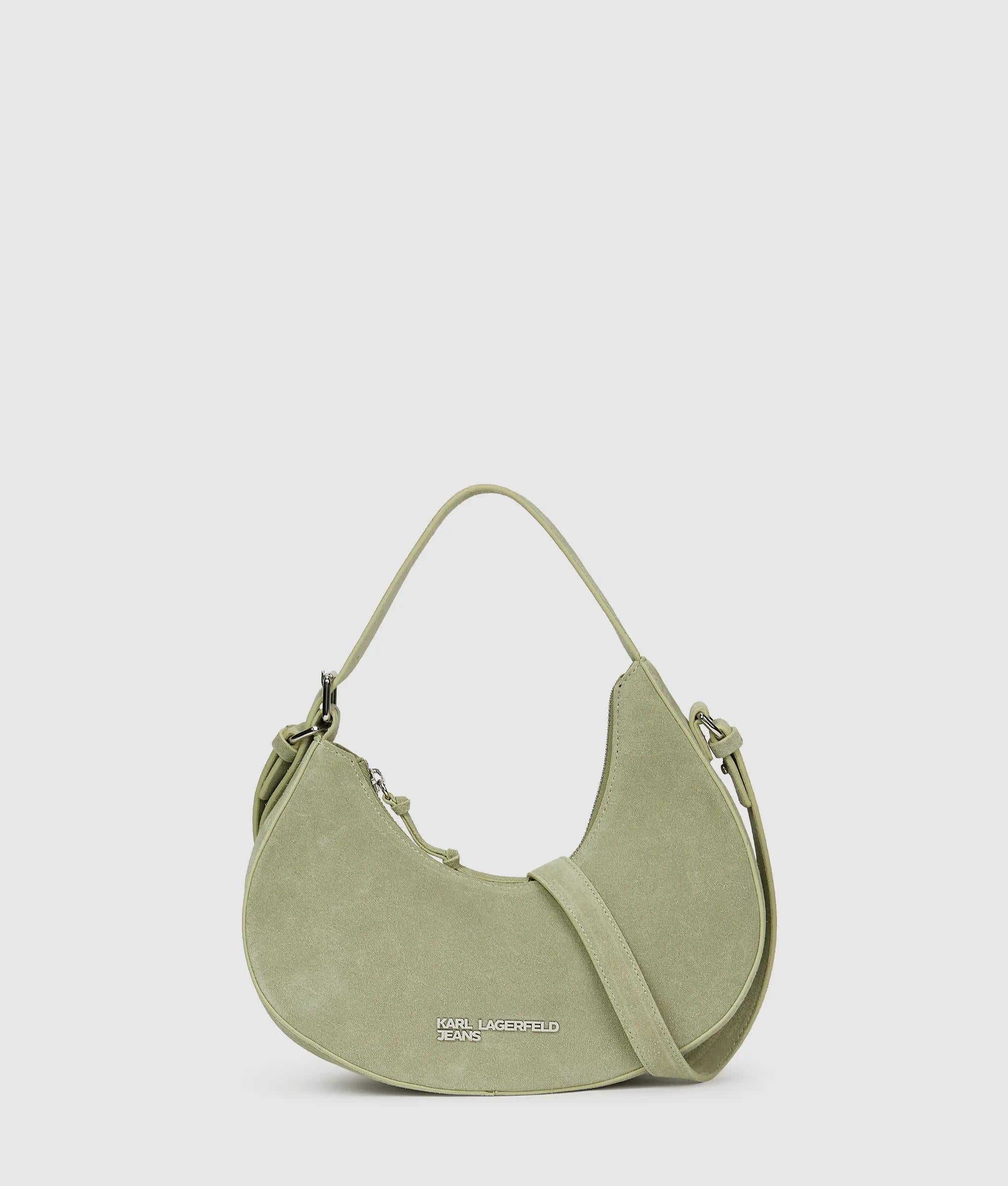 Rounded suede top handle bag