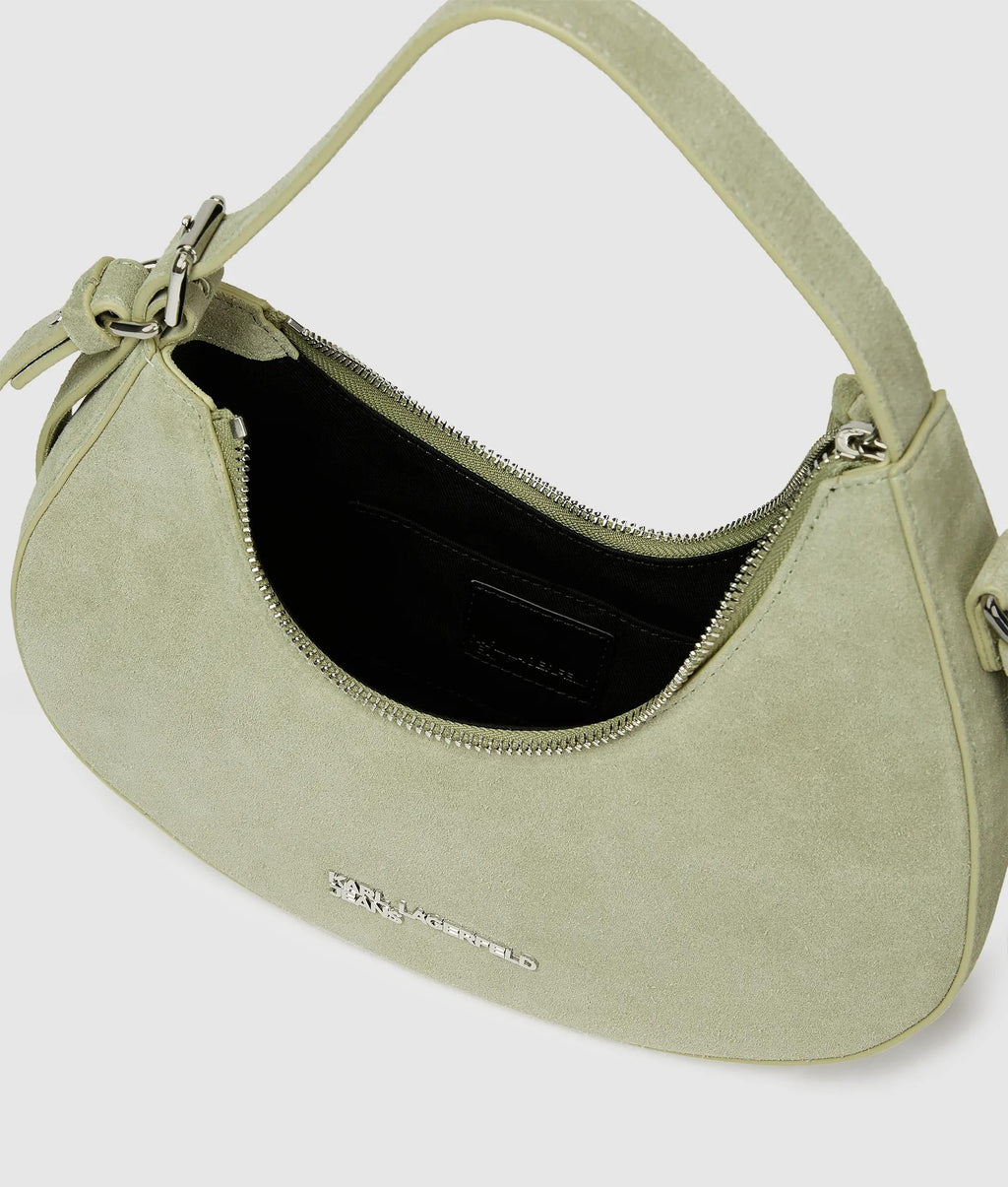 Rounded suede top handle bag