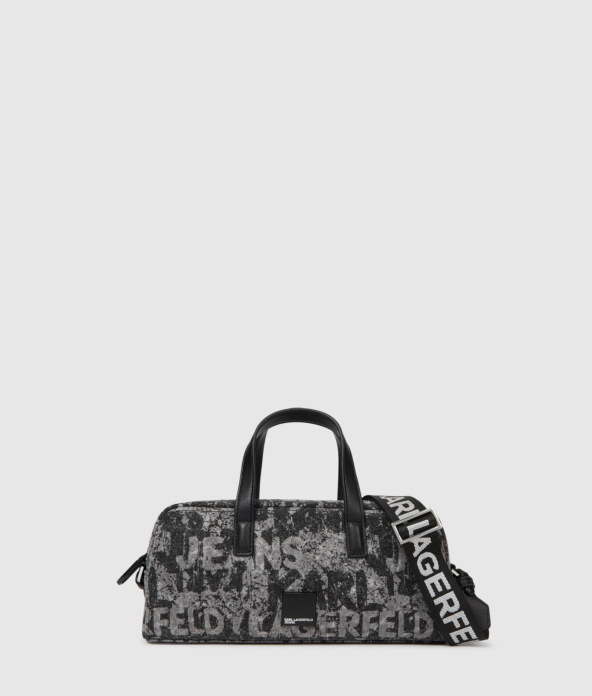 Denim graphic print bowling bag