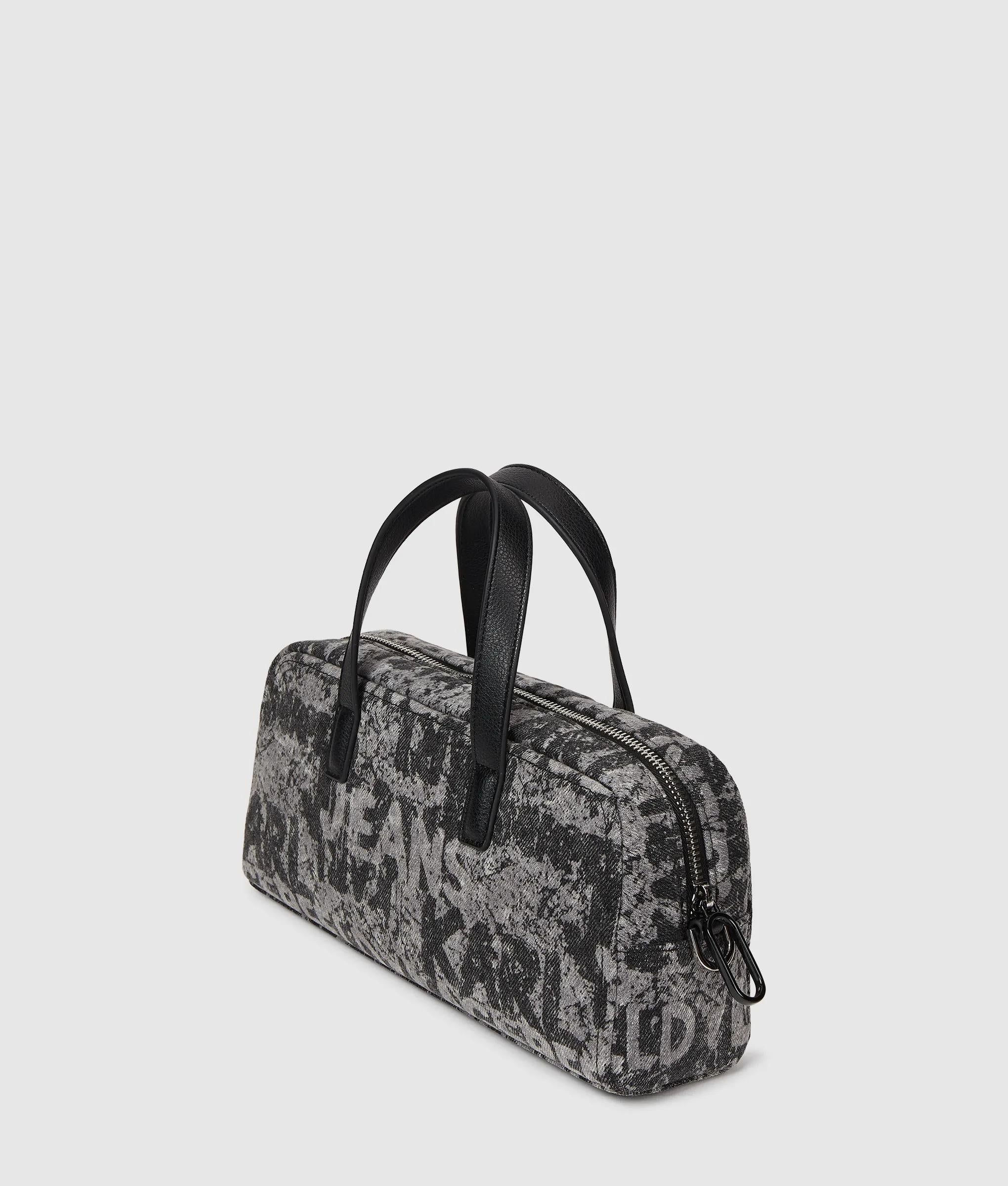 Denim graphic print bowling bag