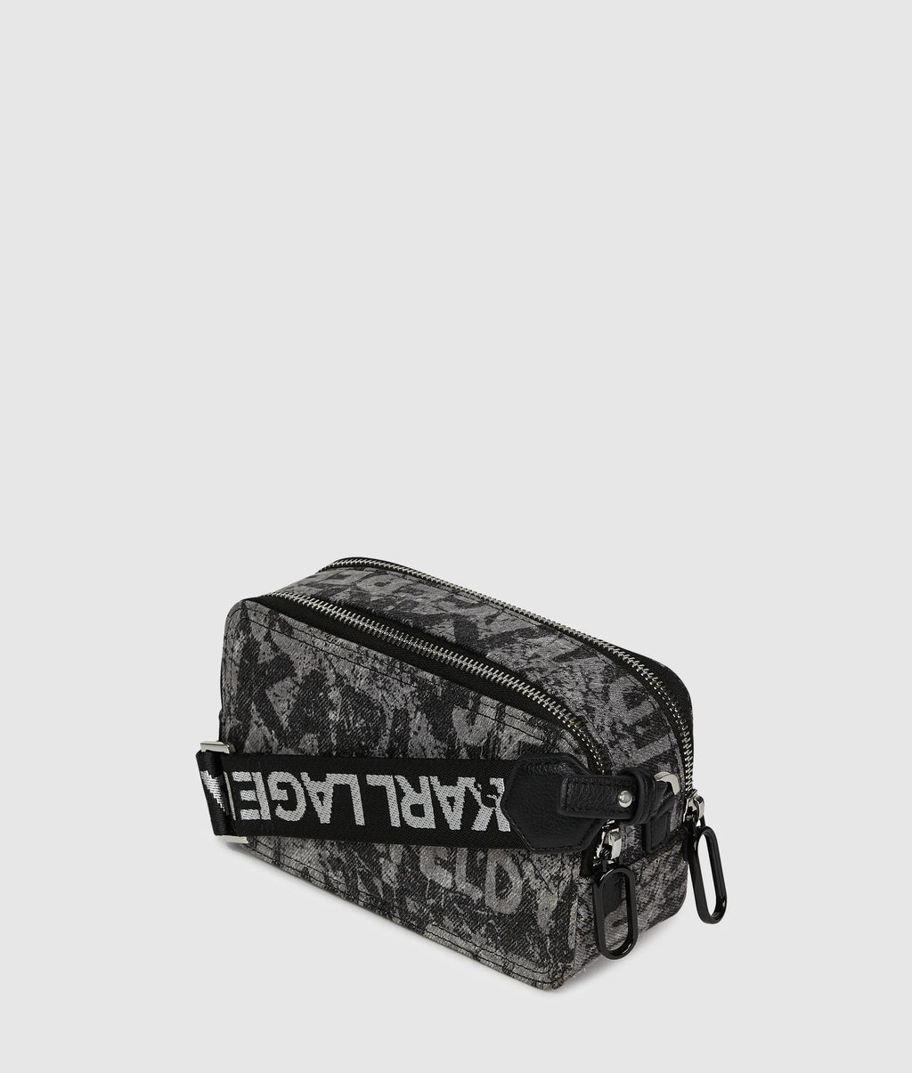 Denim graphic print camera bag