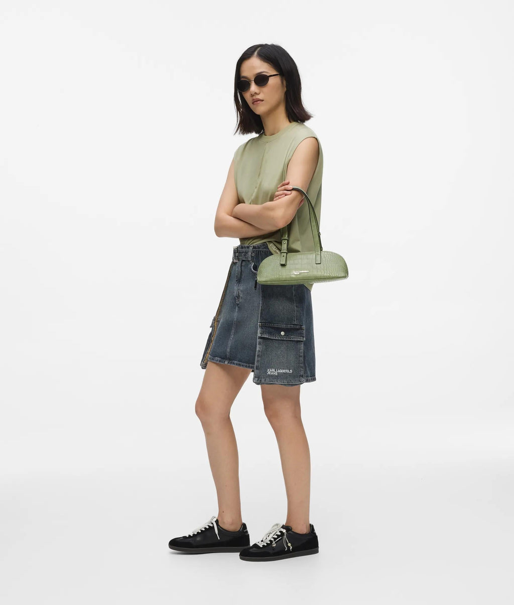 Croco elongated shoulder bag