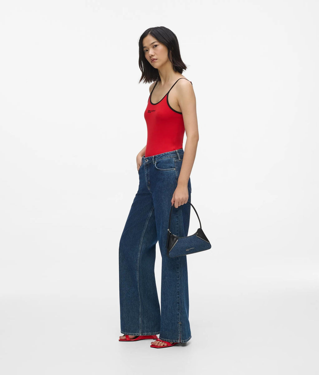 Rebel denim and faux-leather shoulder bag