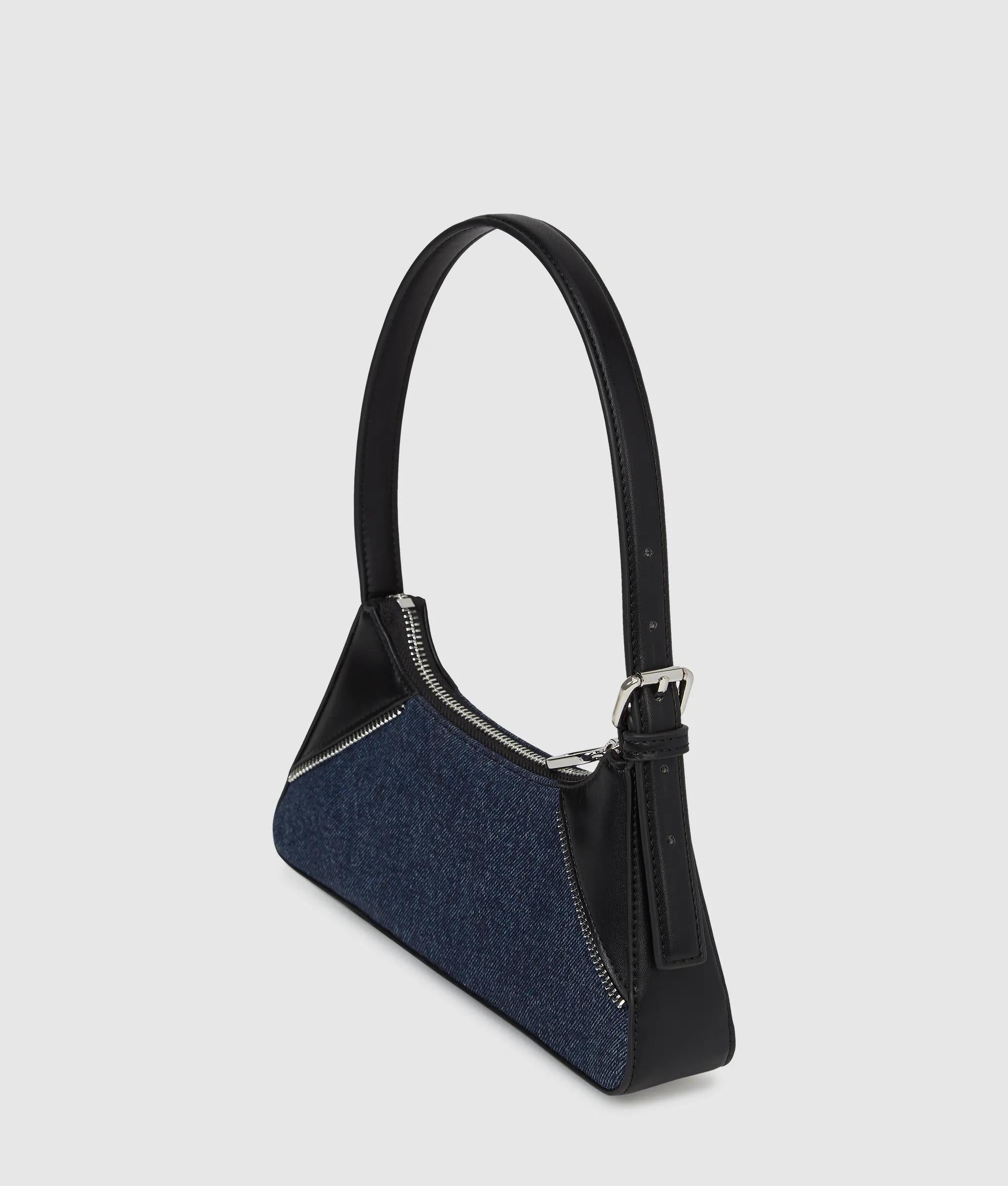 Rebel denim and faux-leather shoulder bag