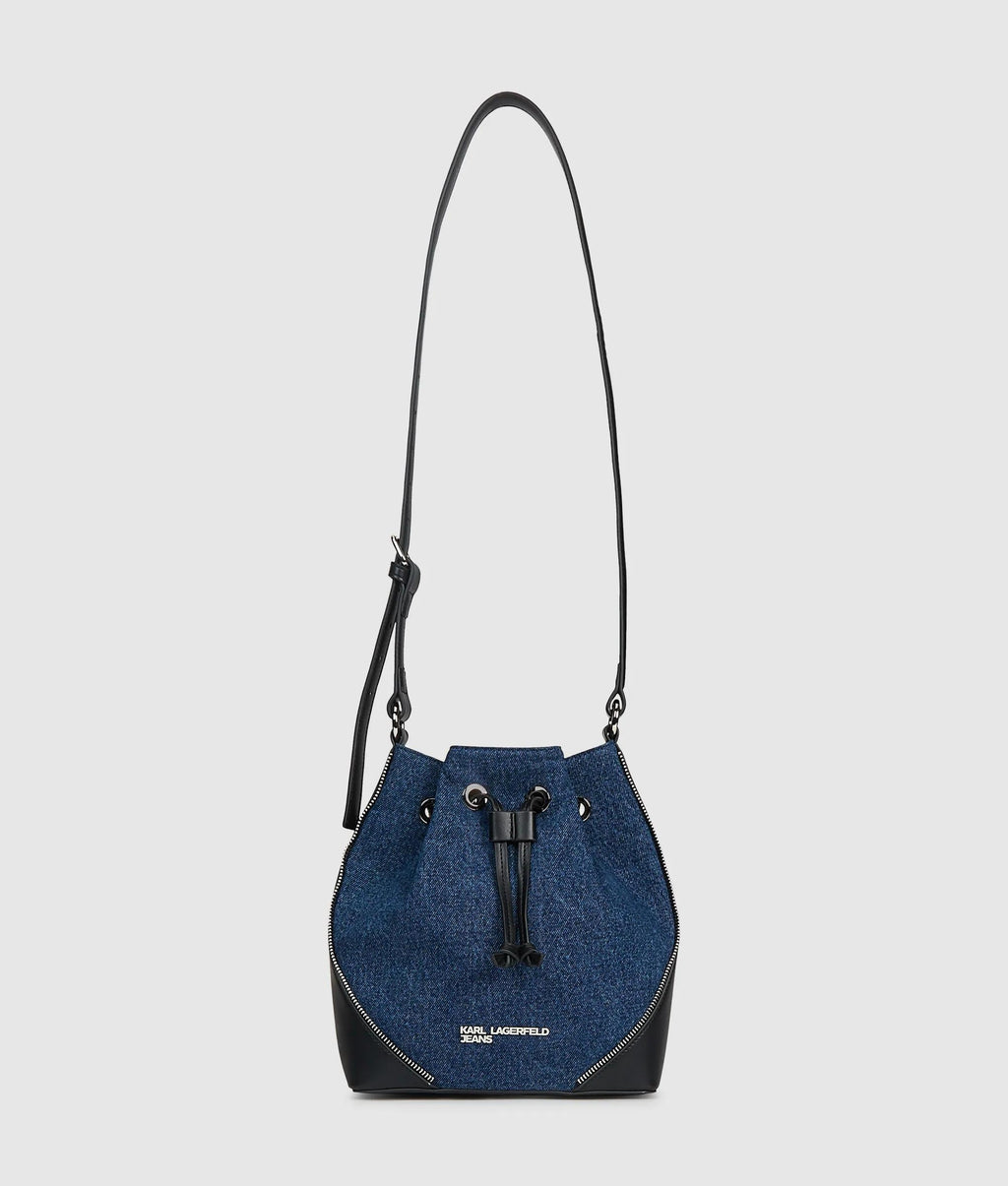 Rebel denim and faux-leather bucket bag