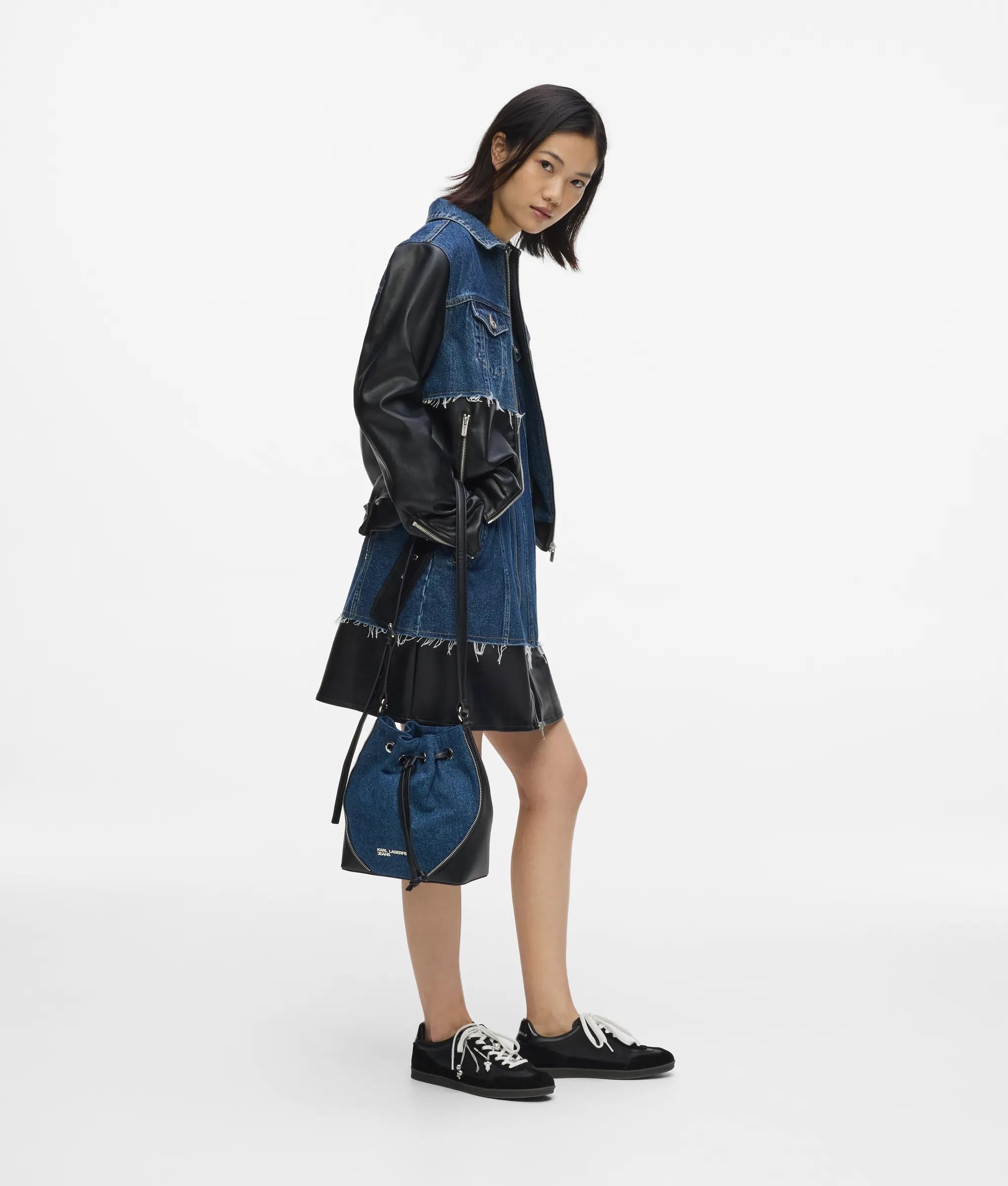 Rebel denim and faux-leather bucket bag