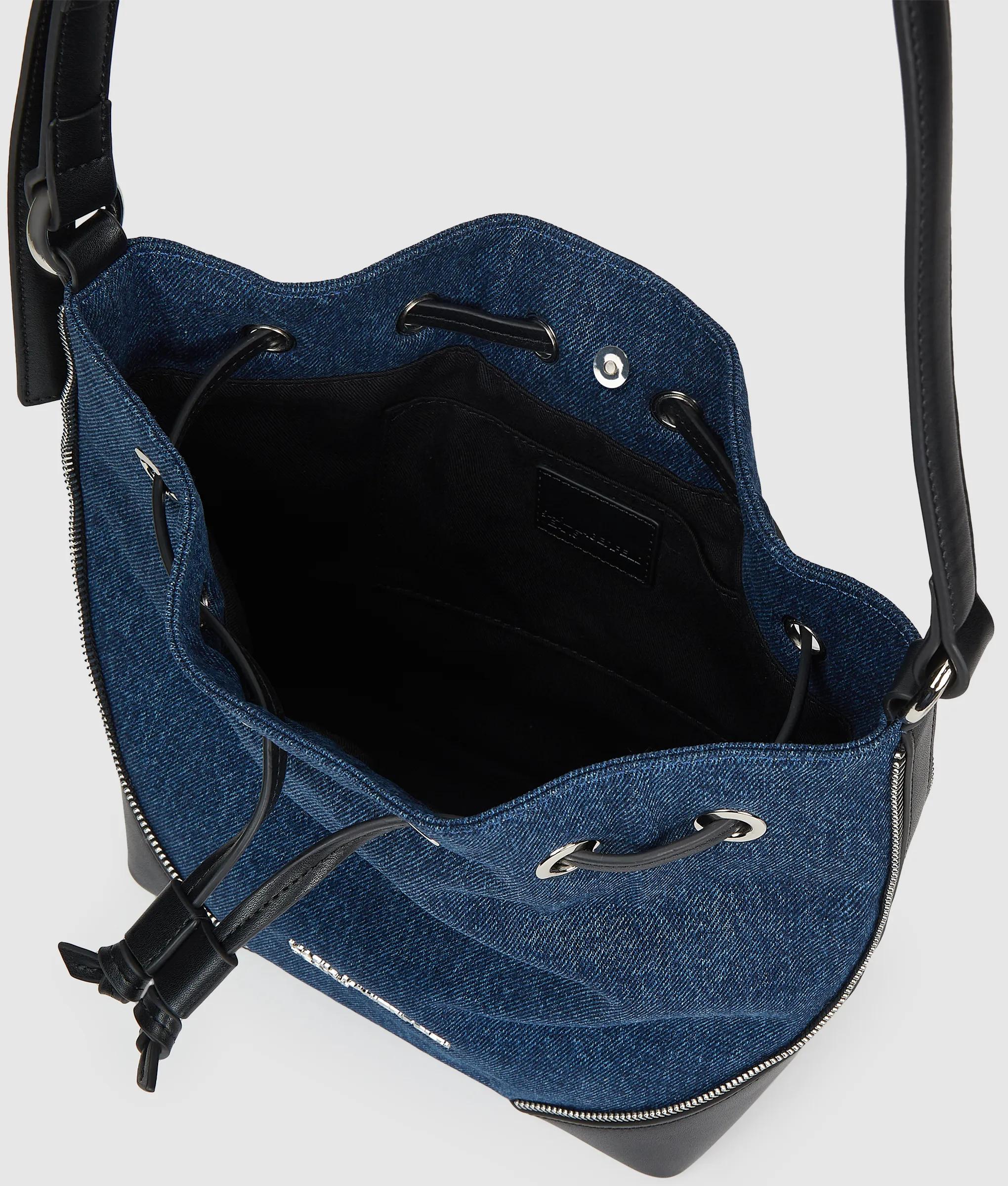 Rebel denim and faux-leather bucket bag