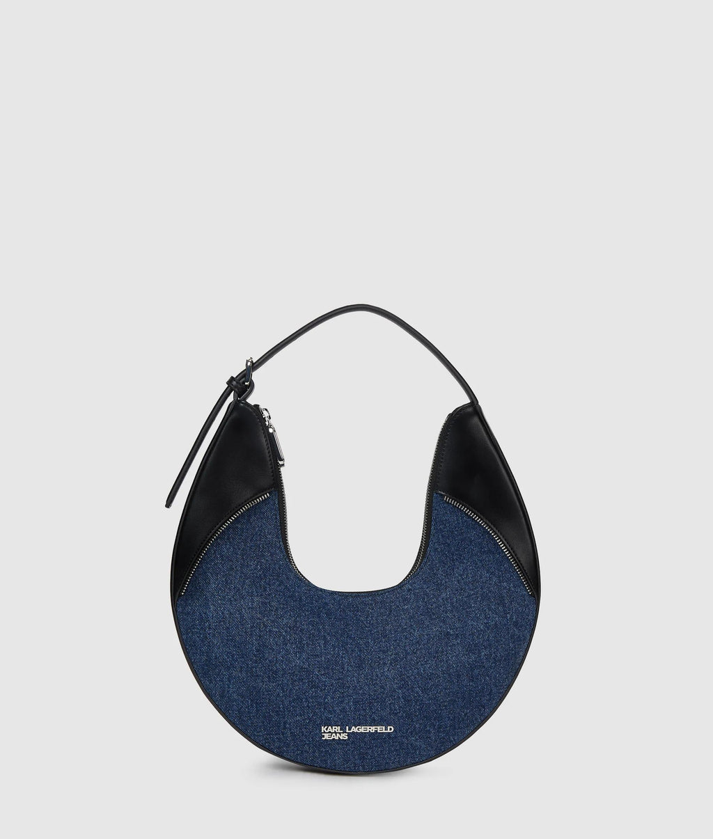 Rebel denim and faux-leather hobo bag