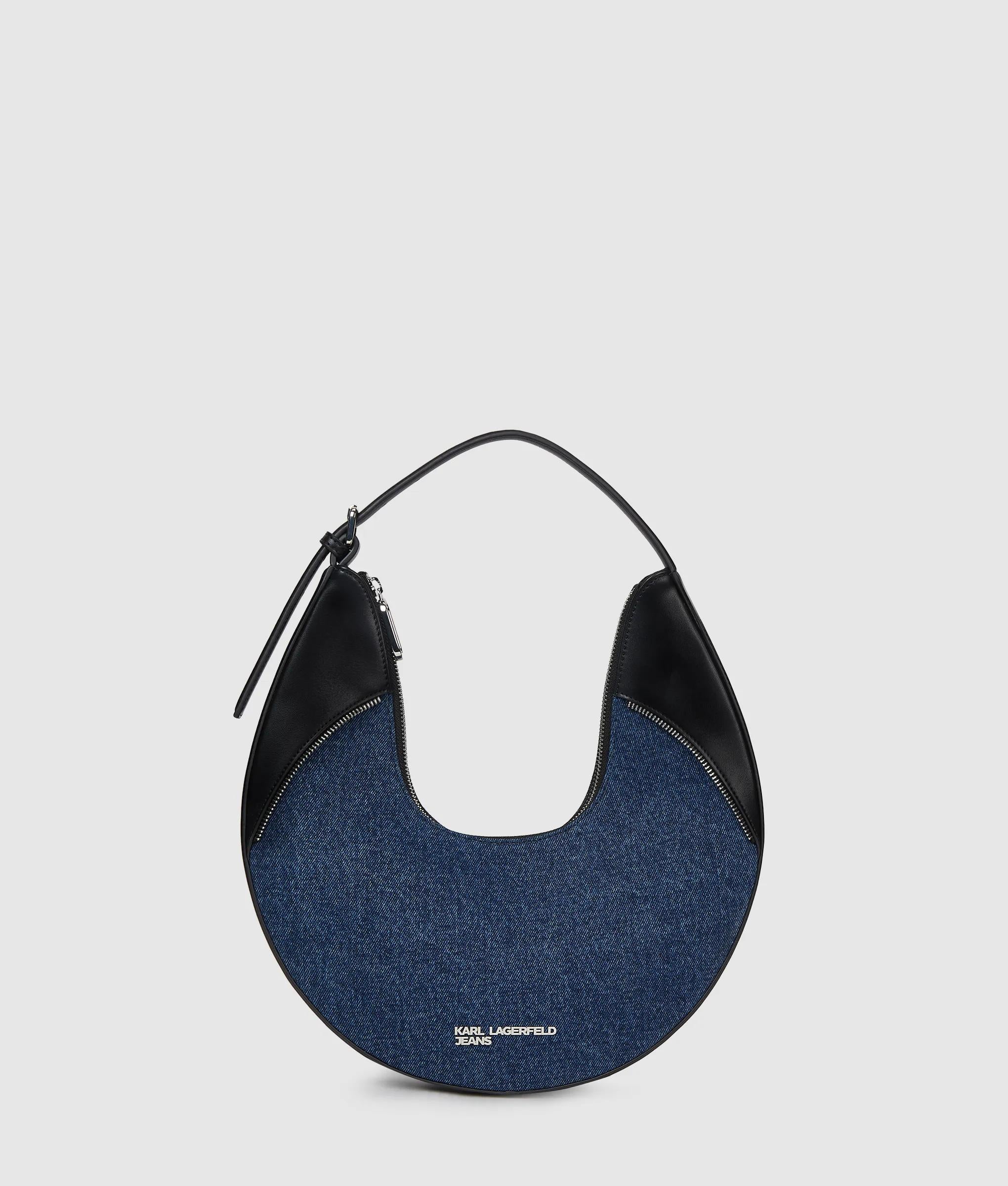 Rebel denim and faux-leather hobo bag