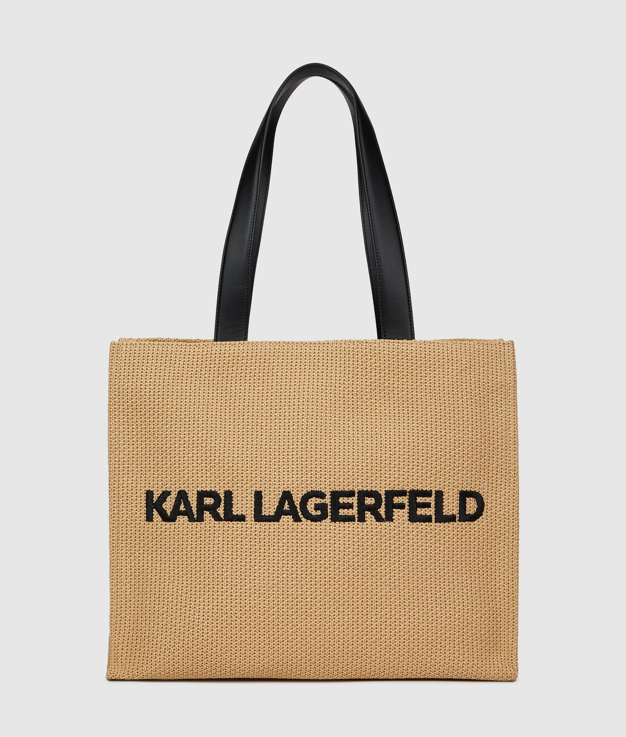 Logo large square woven beach bag