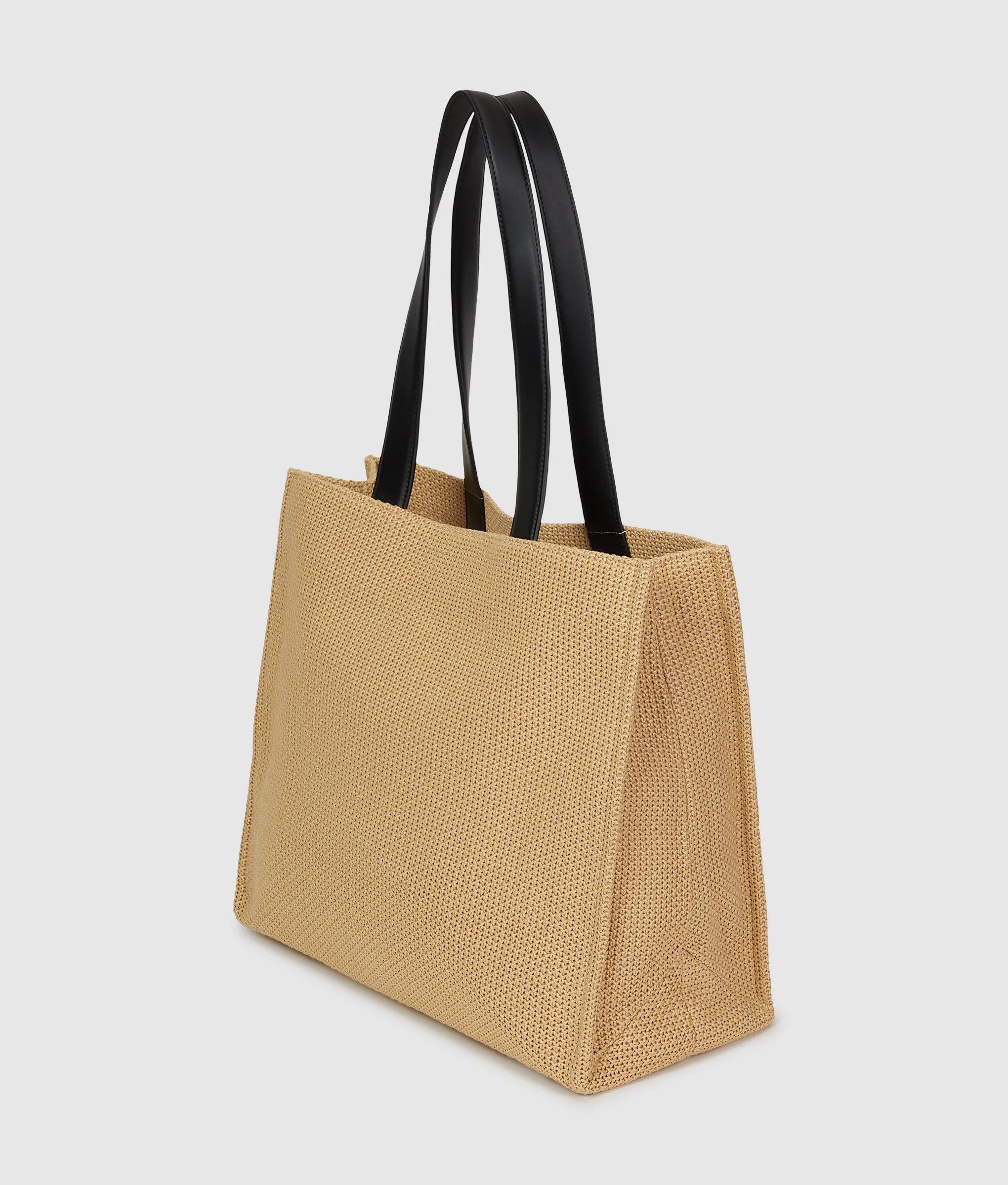 Logo large square woven beach bag
