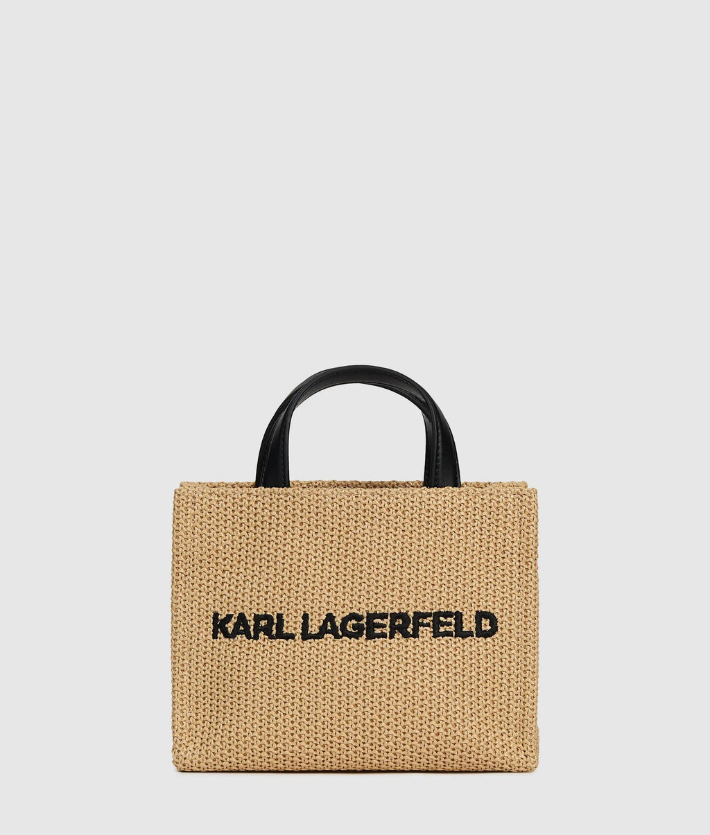 Logo small square woven beach bag