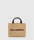 Logo small square woven beach bag