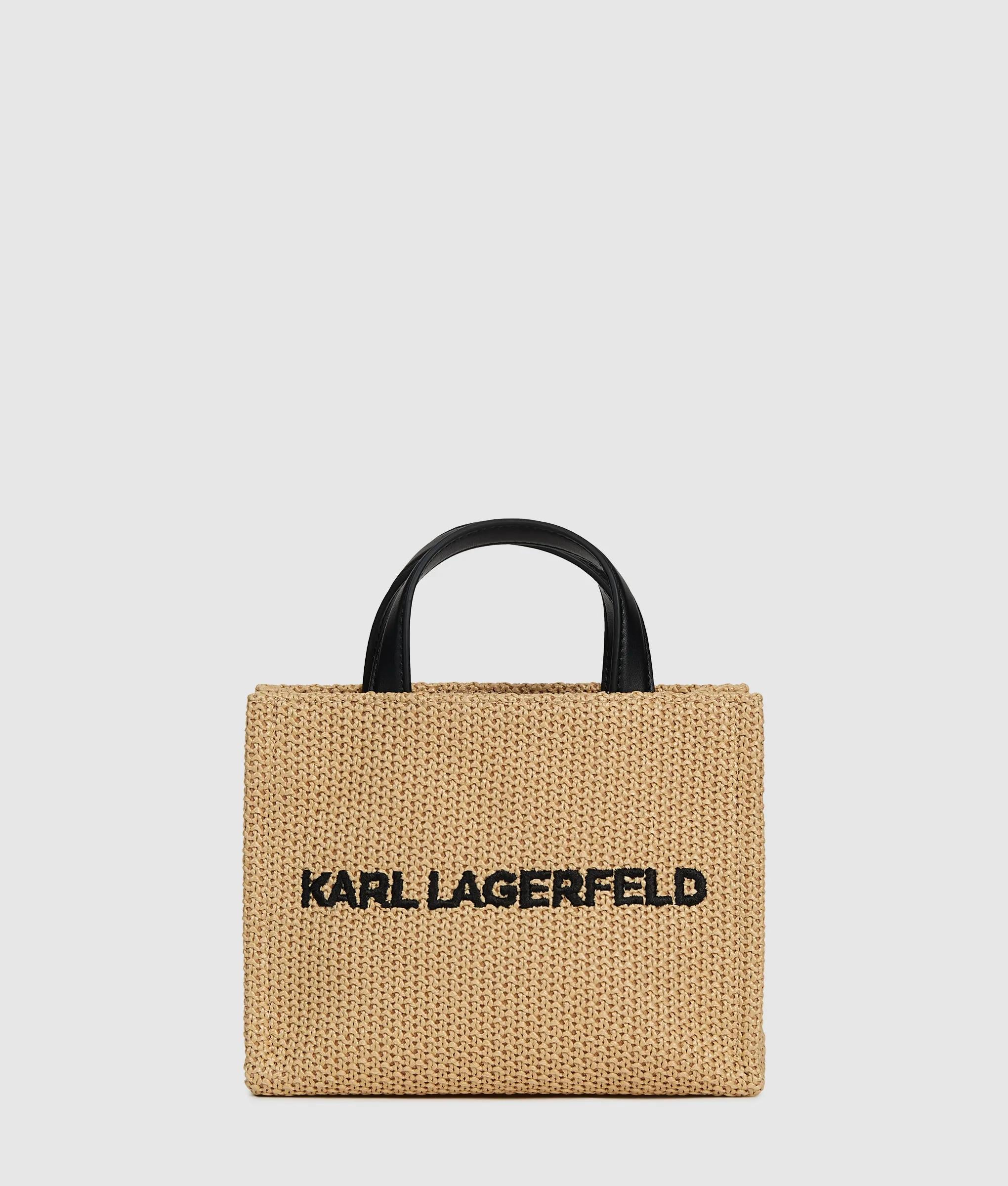 Logo small square woven beach bag