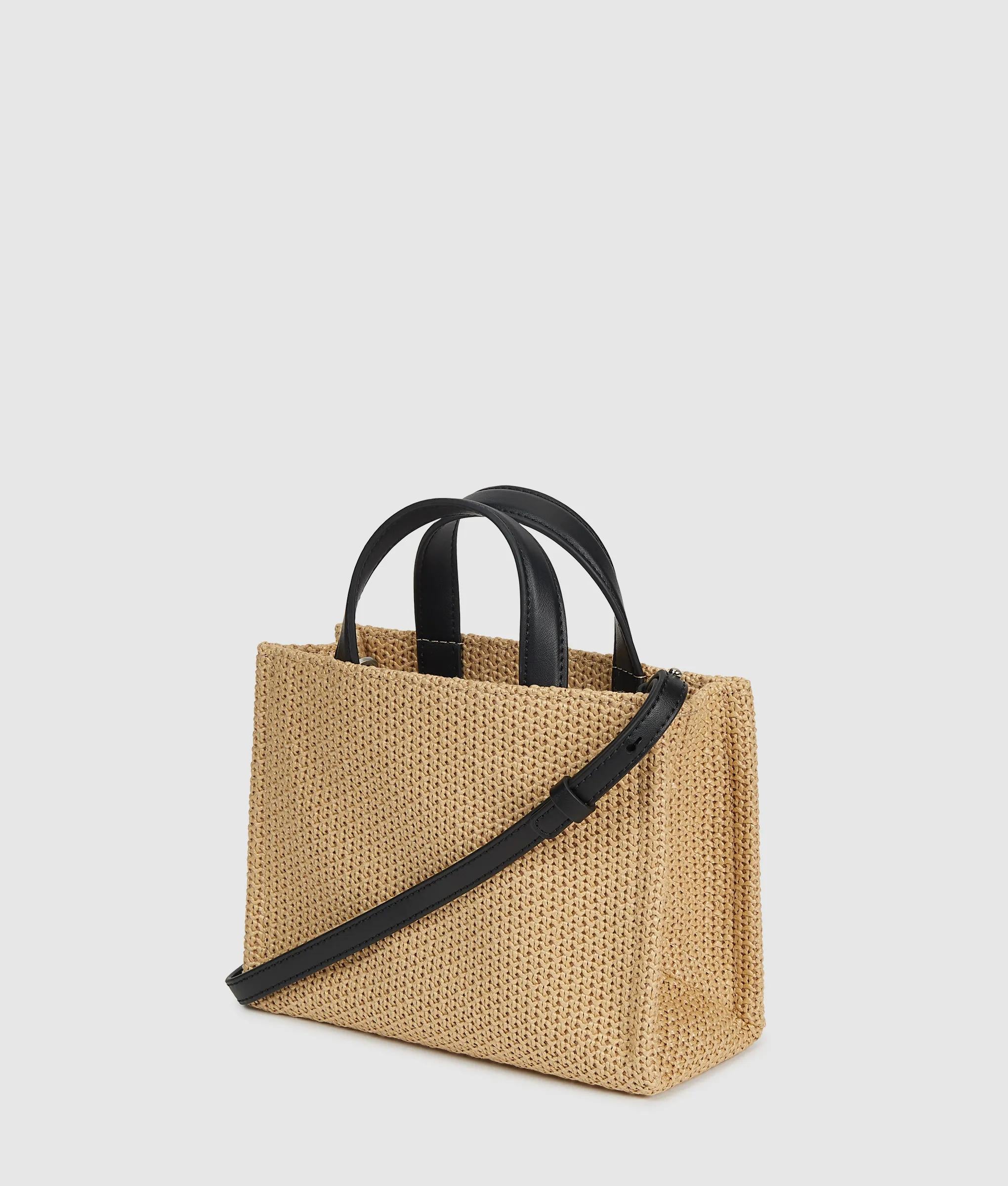 Logo small square woven beach bag