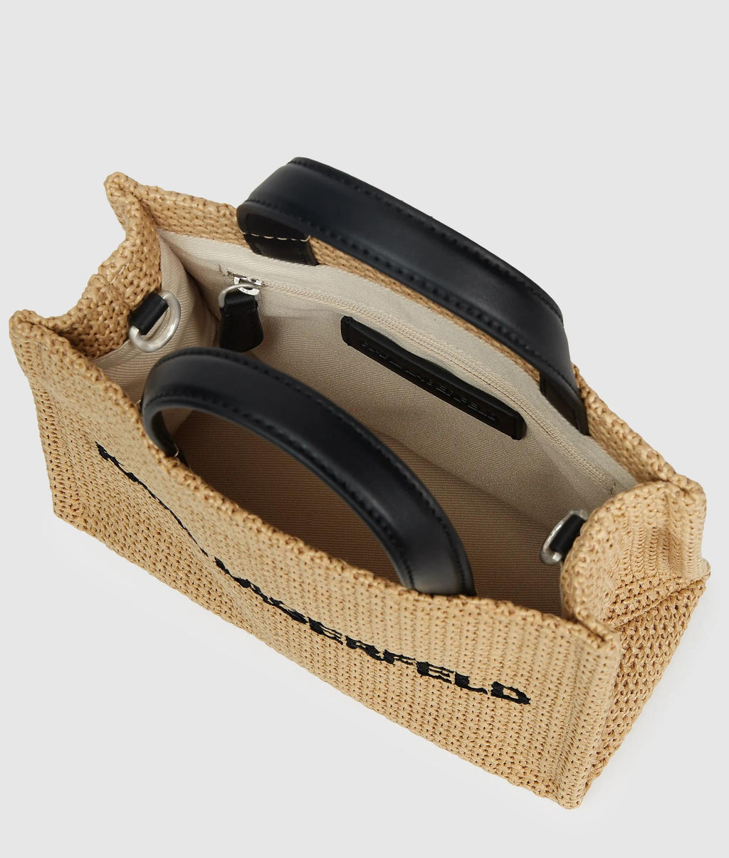 Logo small square woven beach bag
