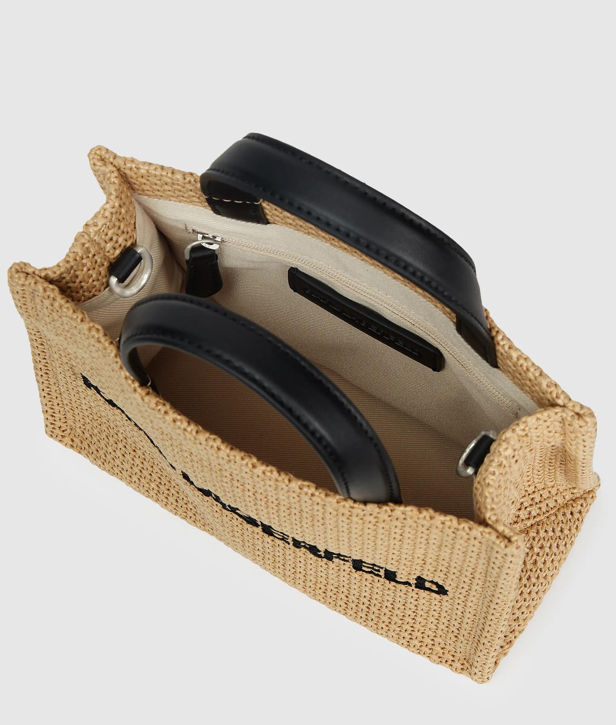 Logo small square woven beach bag