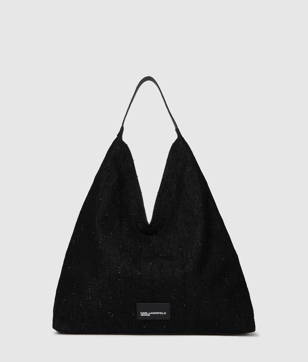 Pinstripe denim trapeze shopper