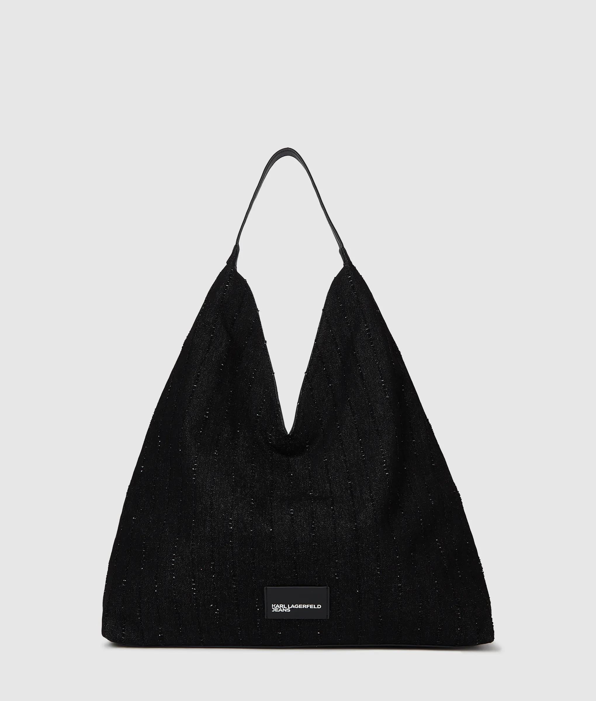 Pinstripe denim trapeze shopper