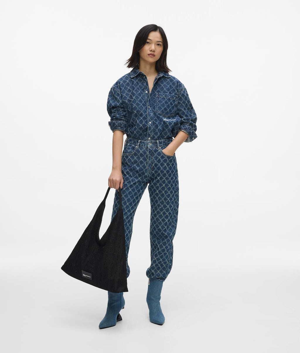 Pinstripe denim trapeze shopper