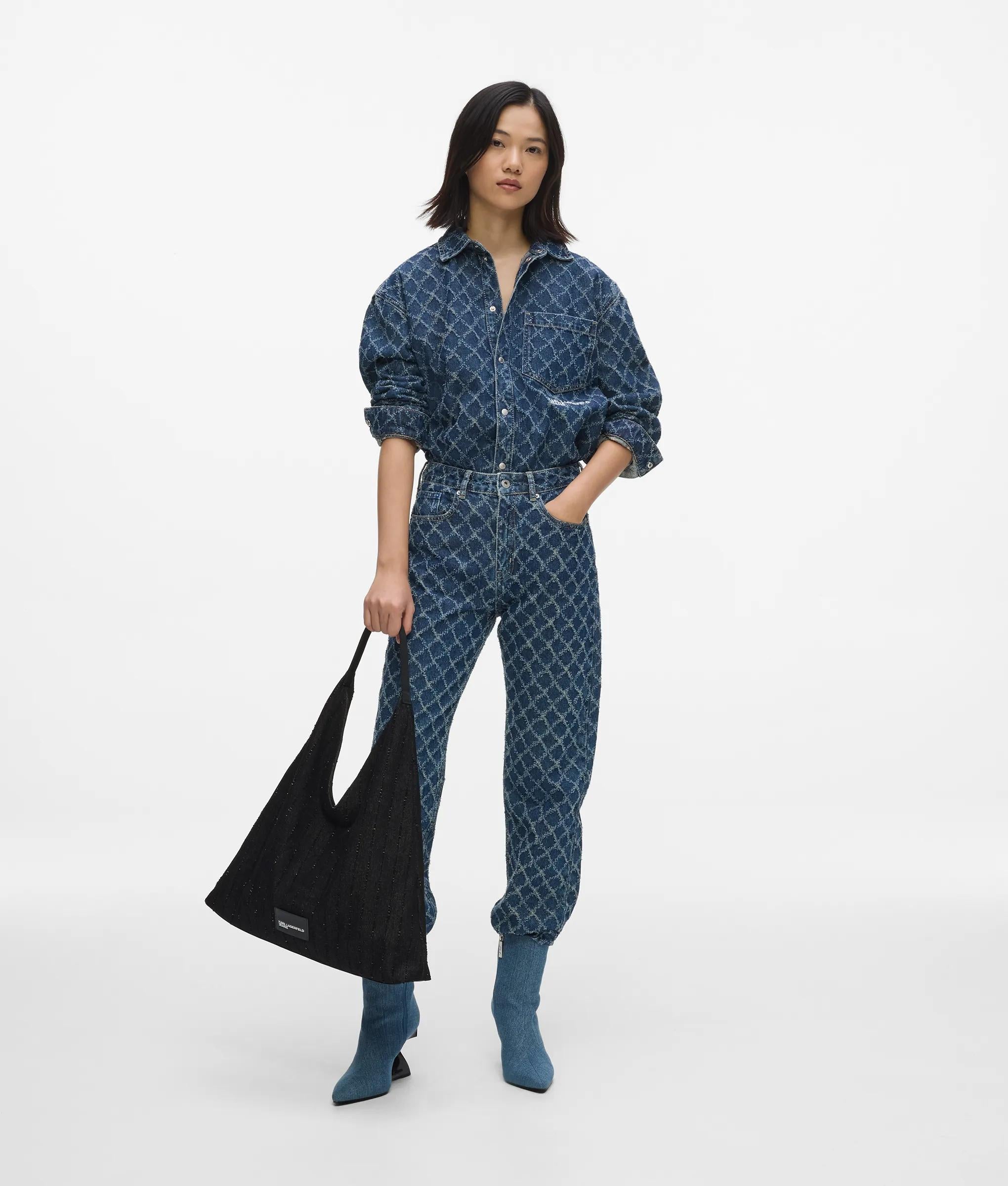 Pinstripe denim trapeze shopper