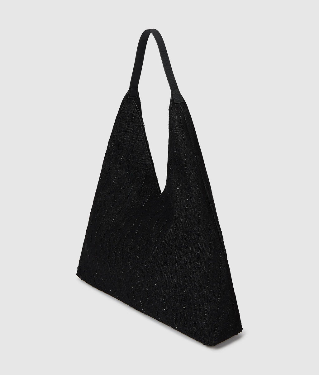 Pinstripe denim trapeze shopper