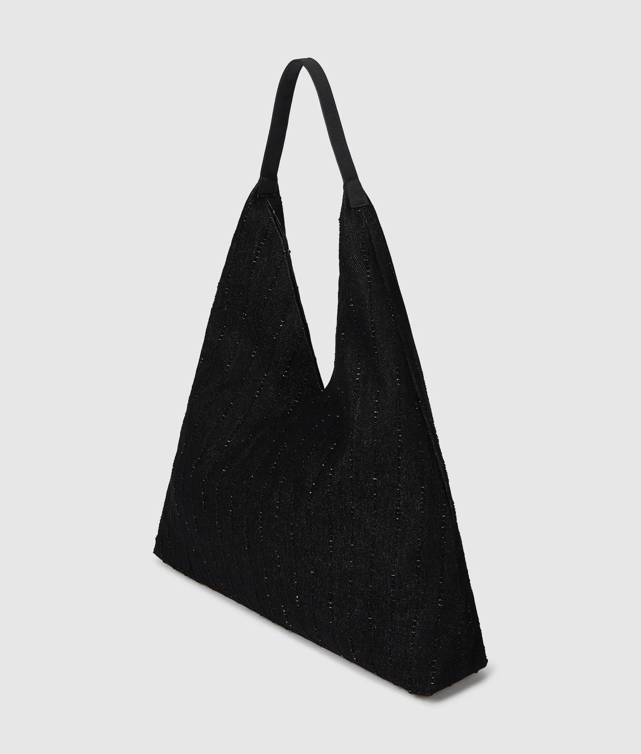 Pinstripe denim trapeze shopper
