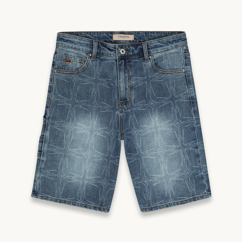 OVI STONEWASH MONOGRAM DENIM SHORTS