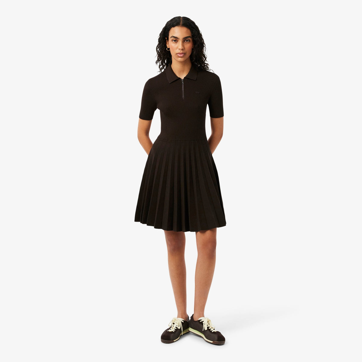 Pleated Polo Collar Dress