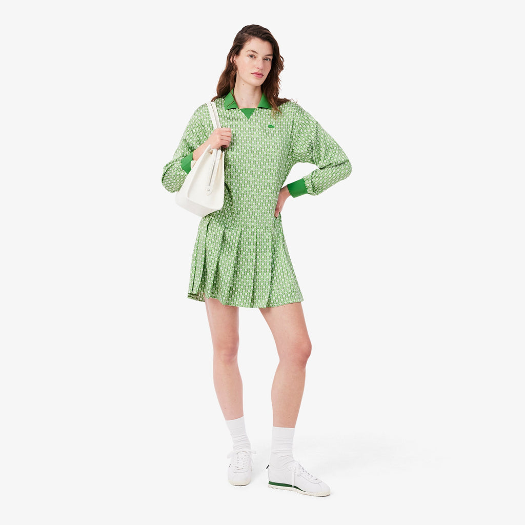 Pleated Satin Polo Dress