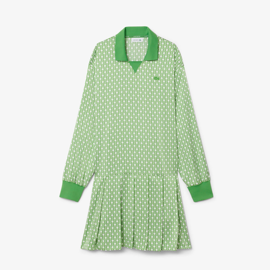 Pleated Satin Polo Dress