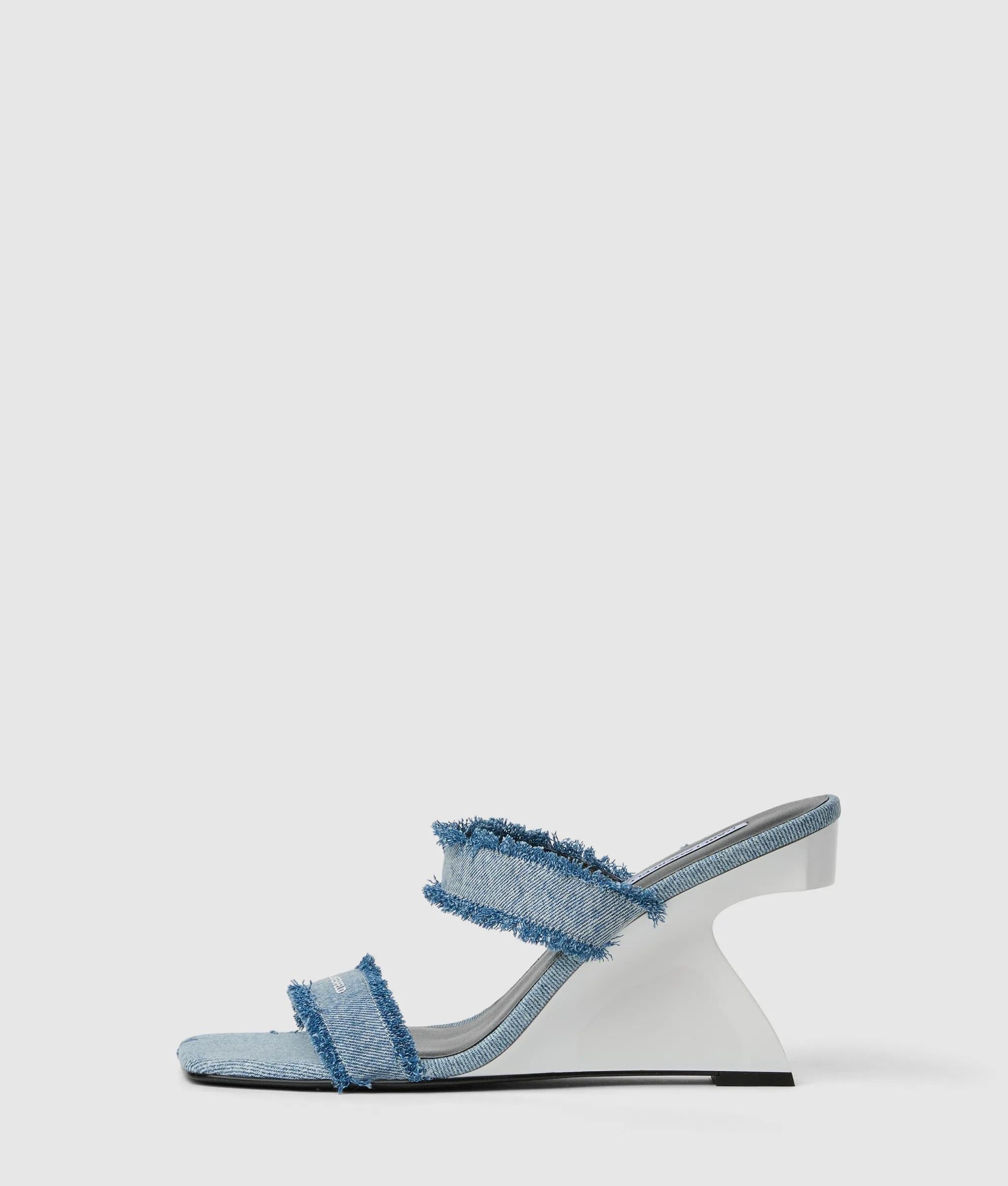 Waverly twin strap denim heeled sandals