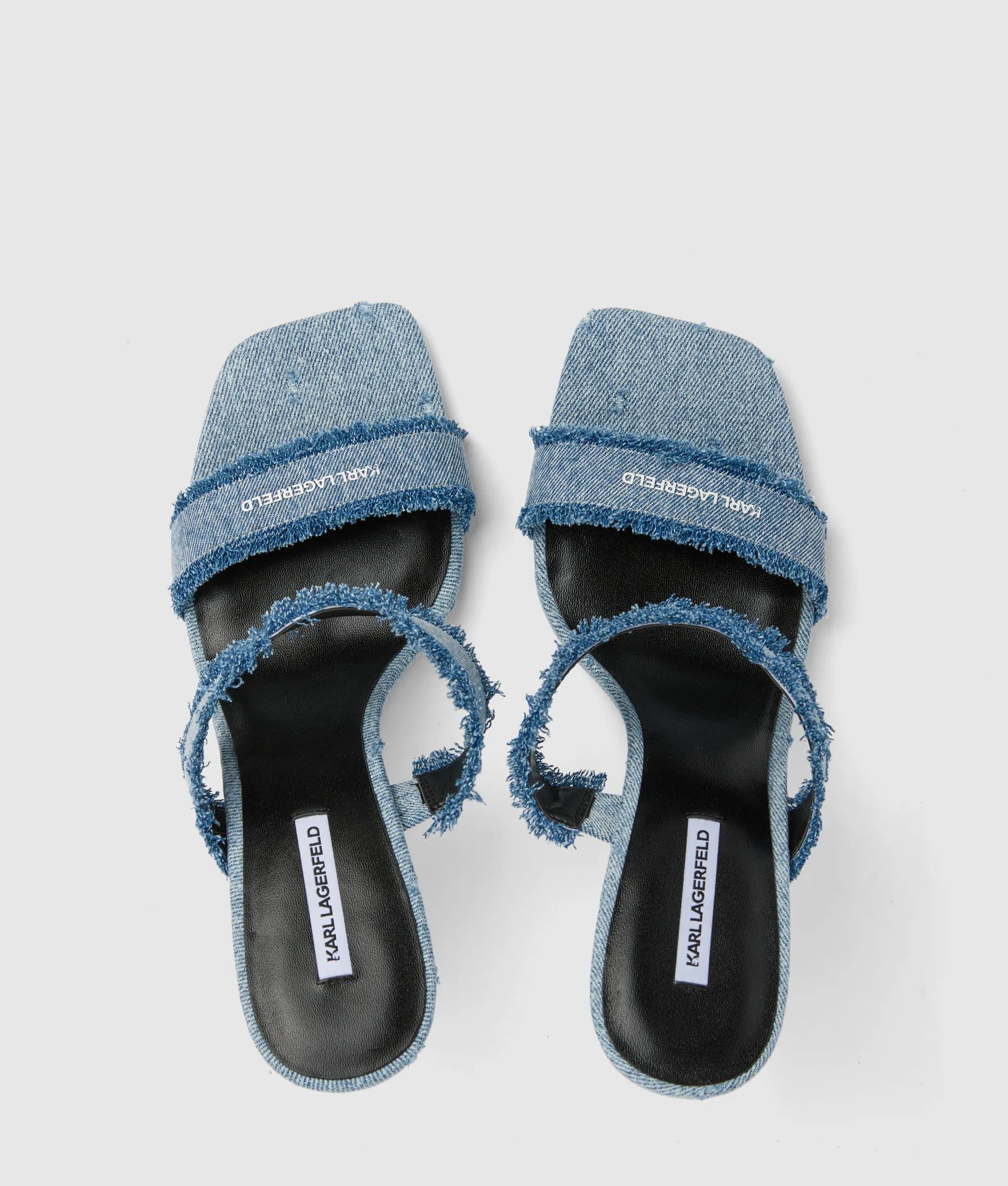 Waverly twin strap denim heeled sandals