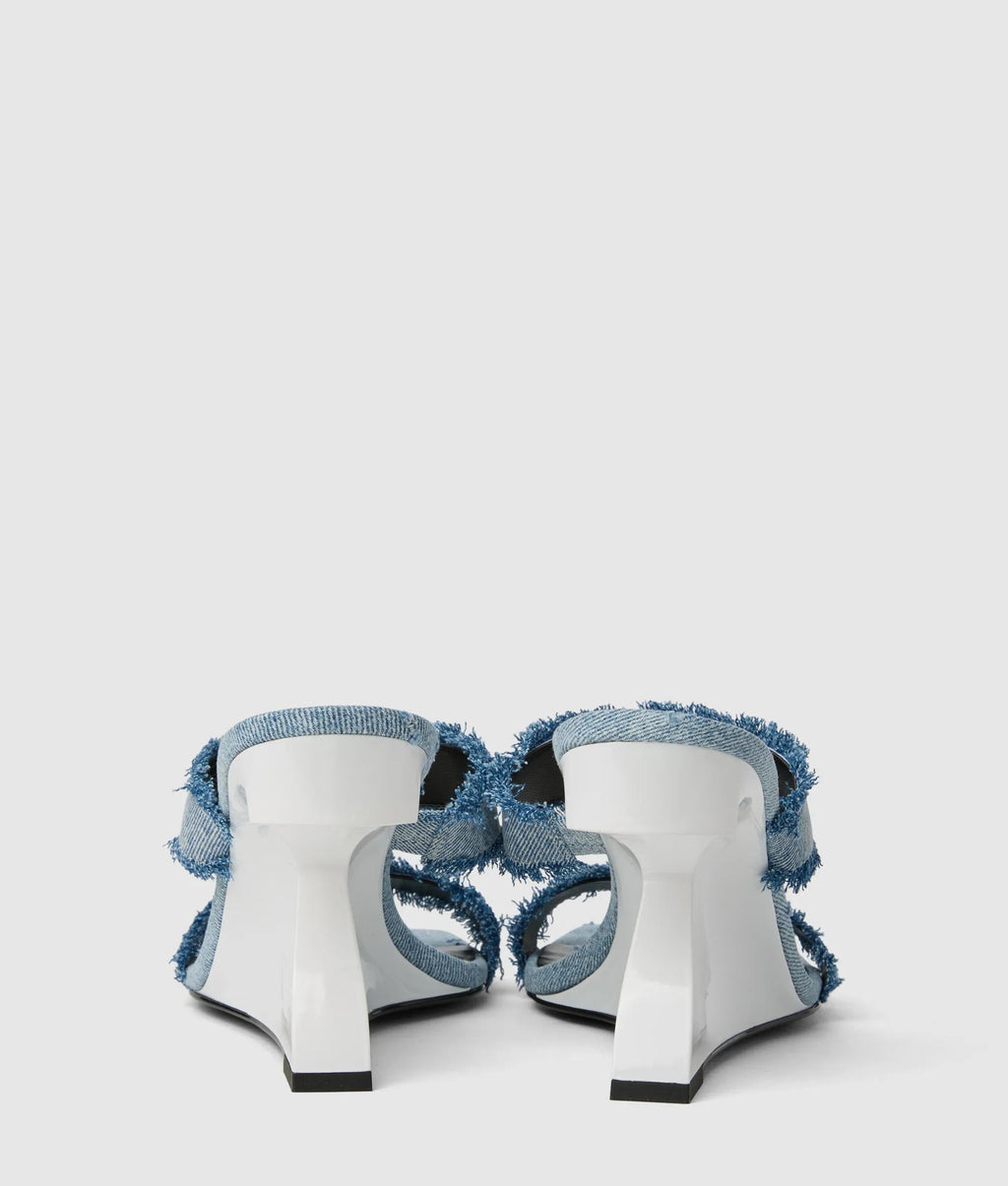 Waverly twin strap denim heeled sandals
