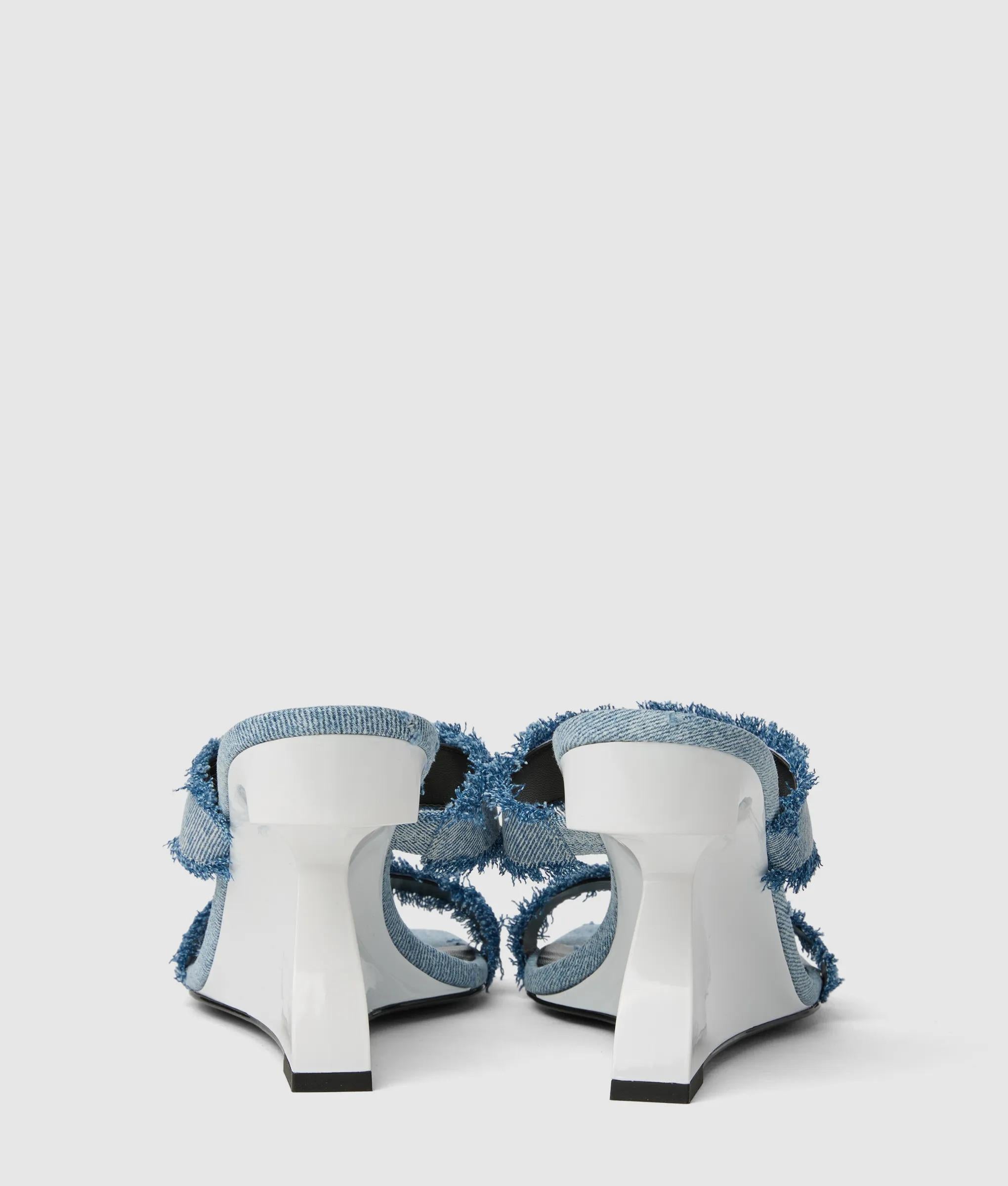 Waverly twin strap denim heeled sandals