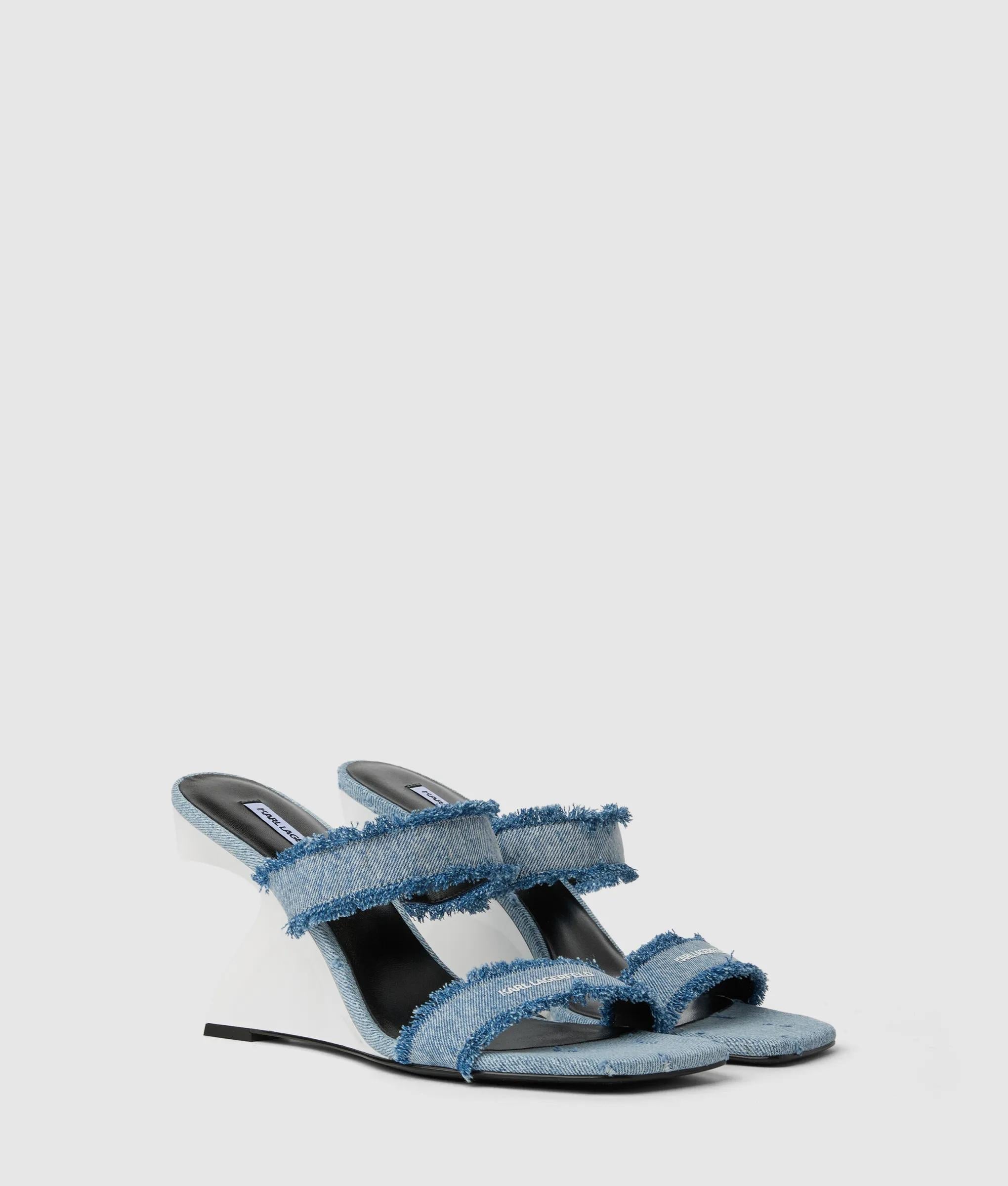 Waverly twin strap denim heeled sandals