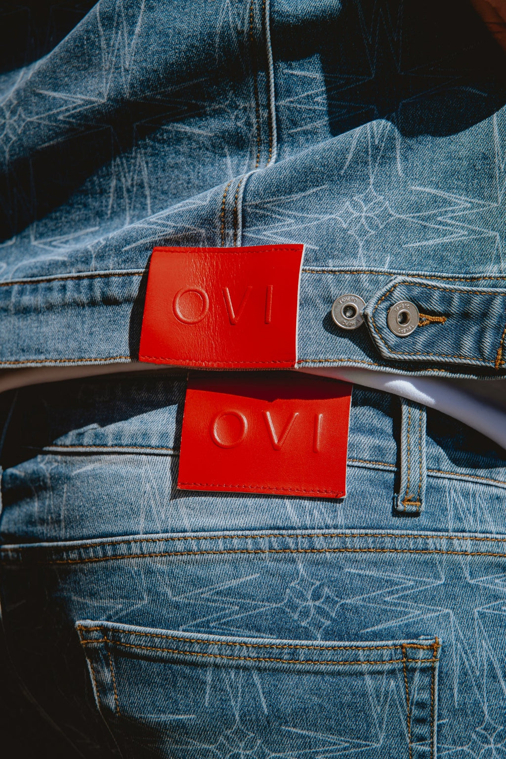 OVI STONEWASH MONOGRAM DENIM SHORTS