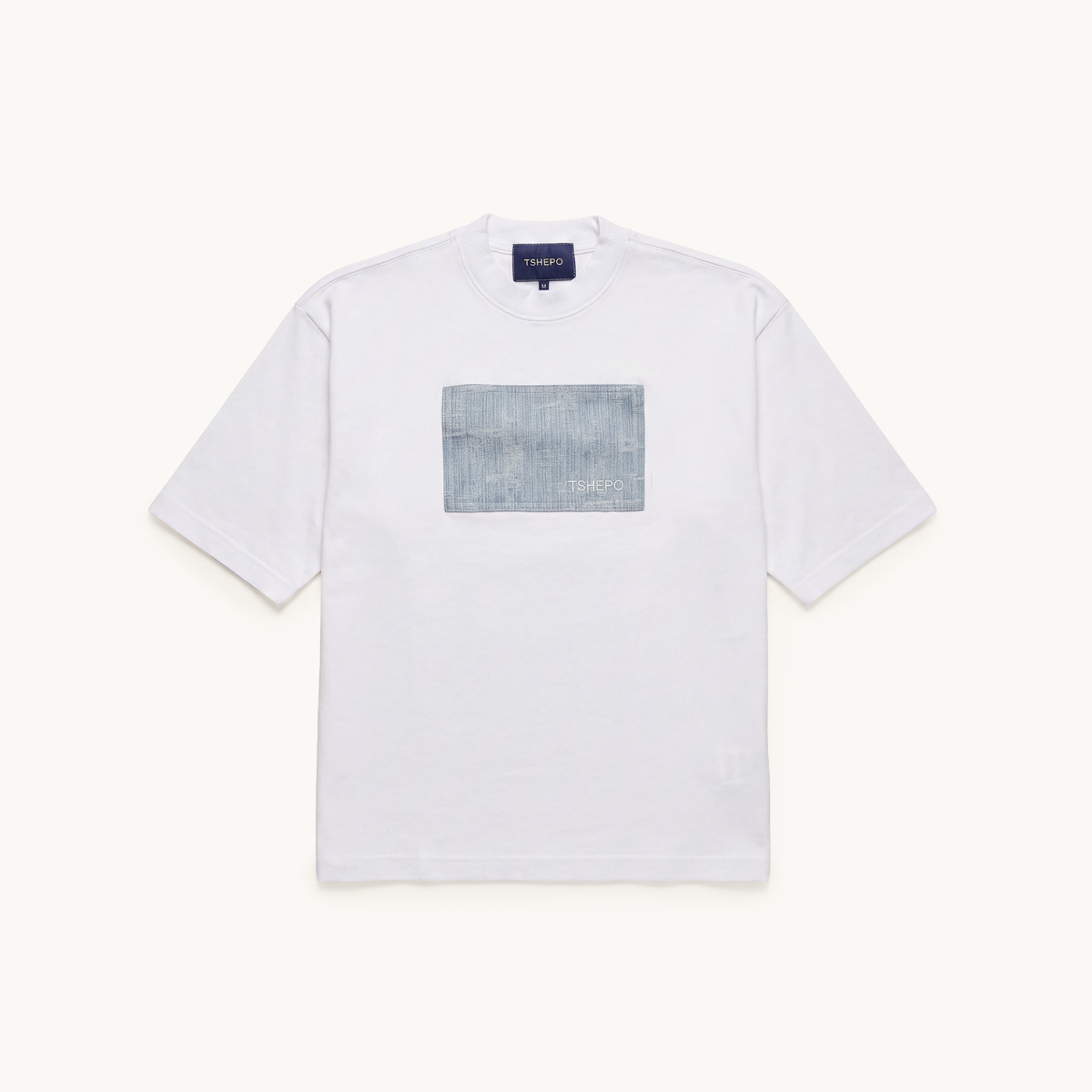 DENIM PATCH OVERSIZED SS TEE WHITE