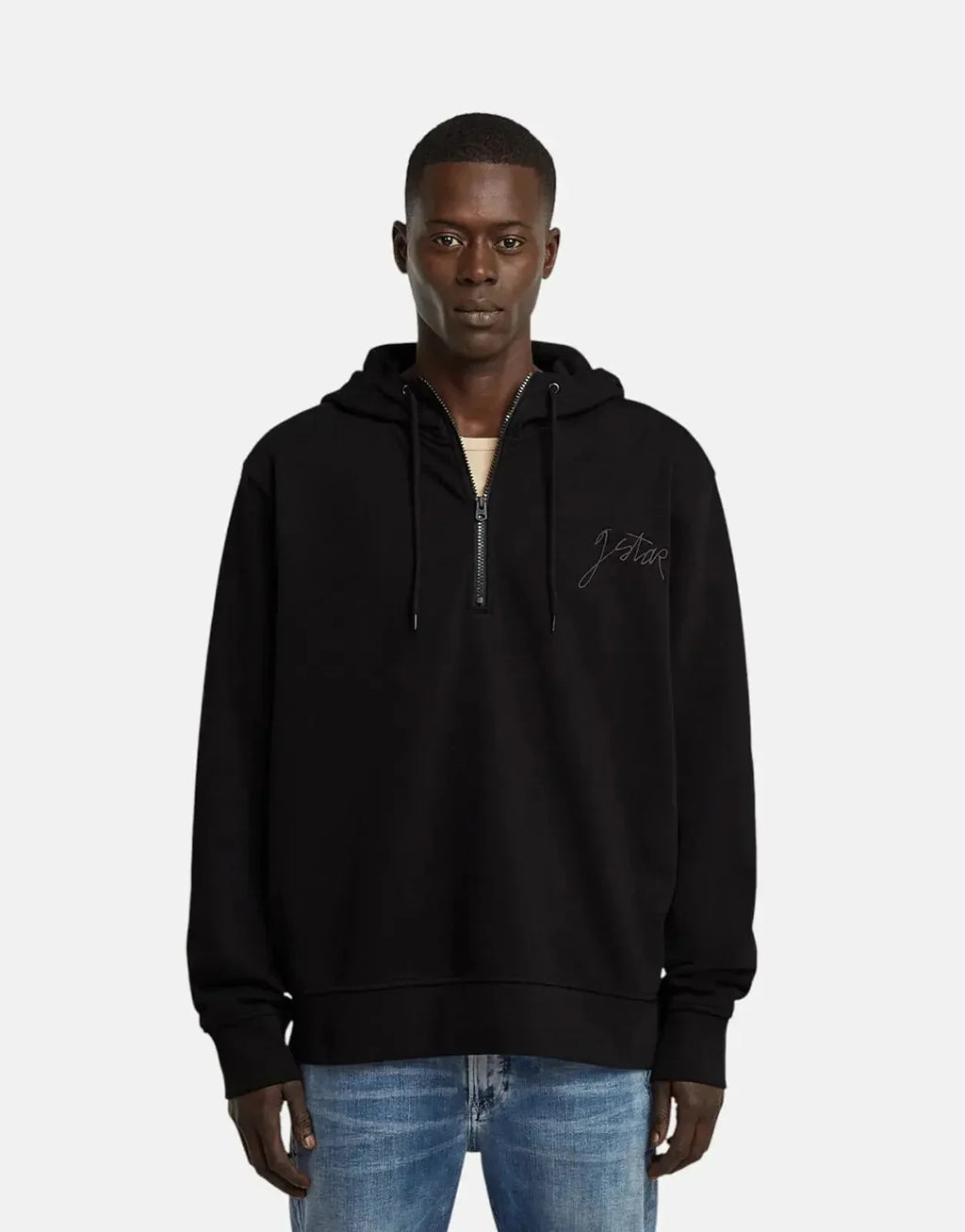 G-Star RAW Script Half Zip Black Hooded Sweatshirt