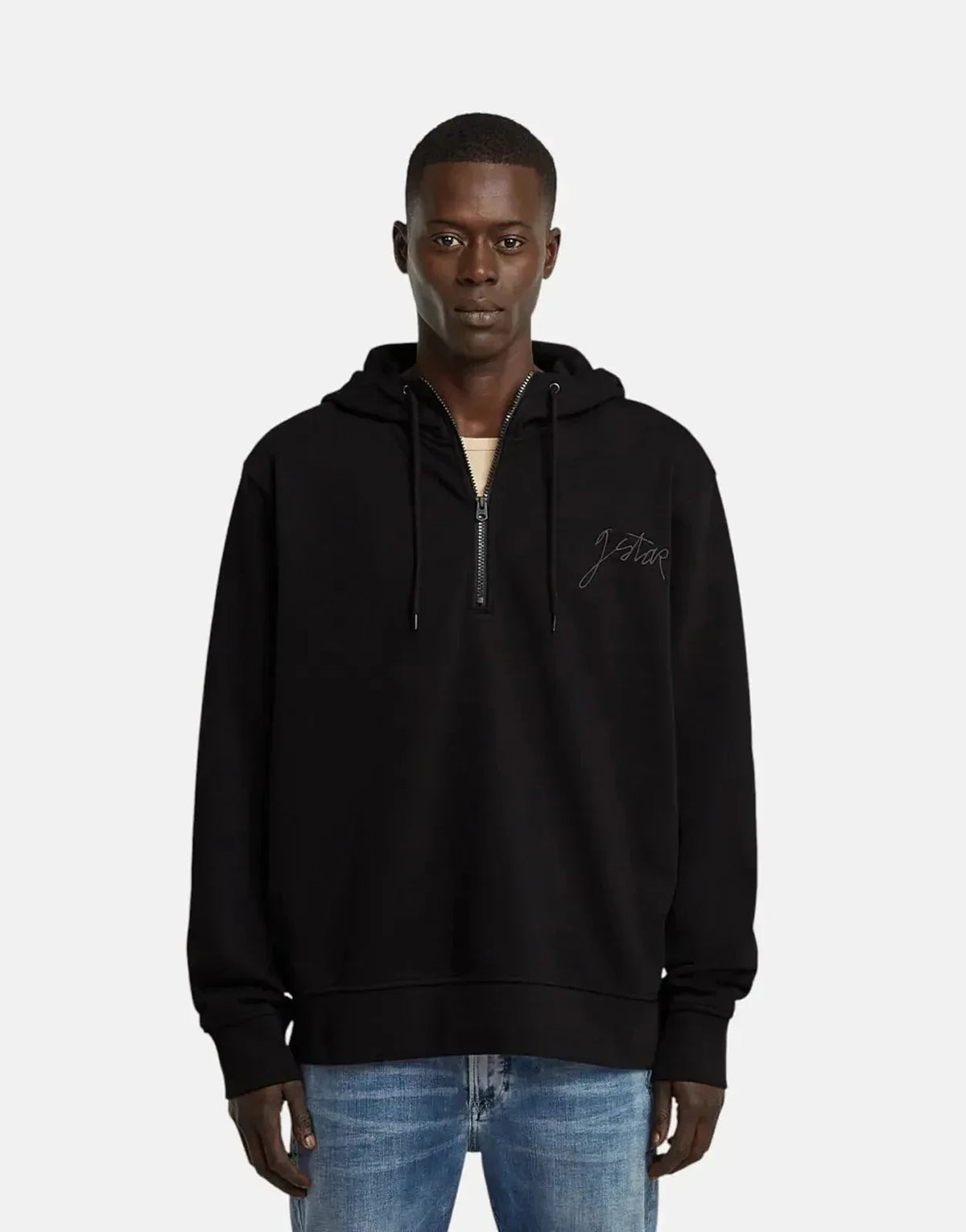 G-Star RAW Script Half Zip Black Hooded Sweatshirt