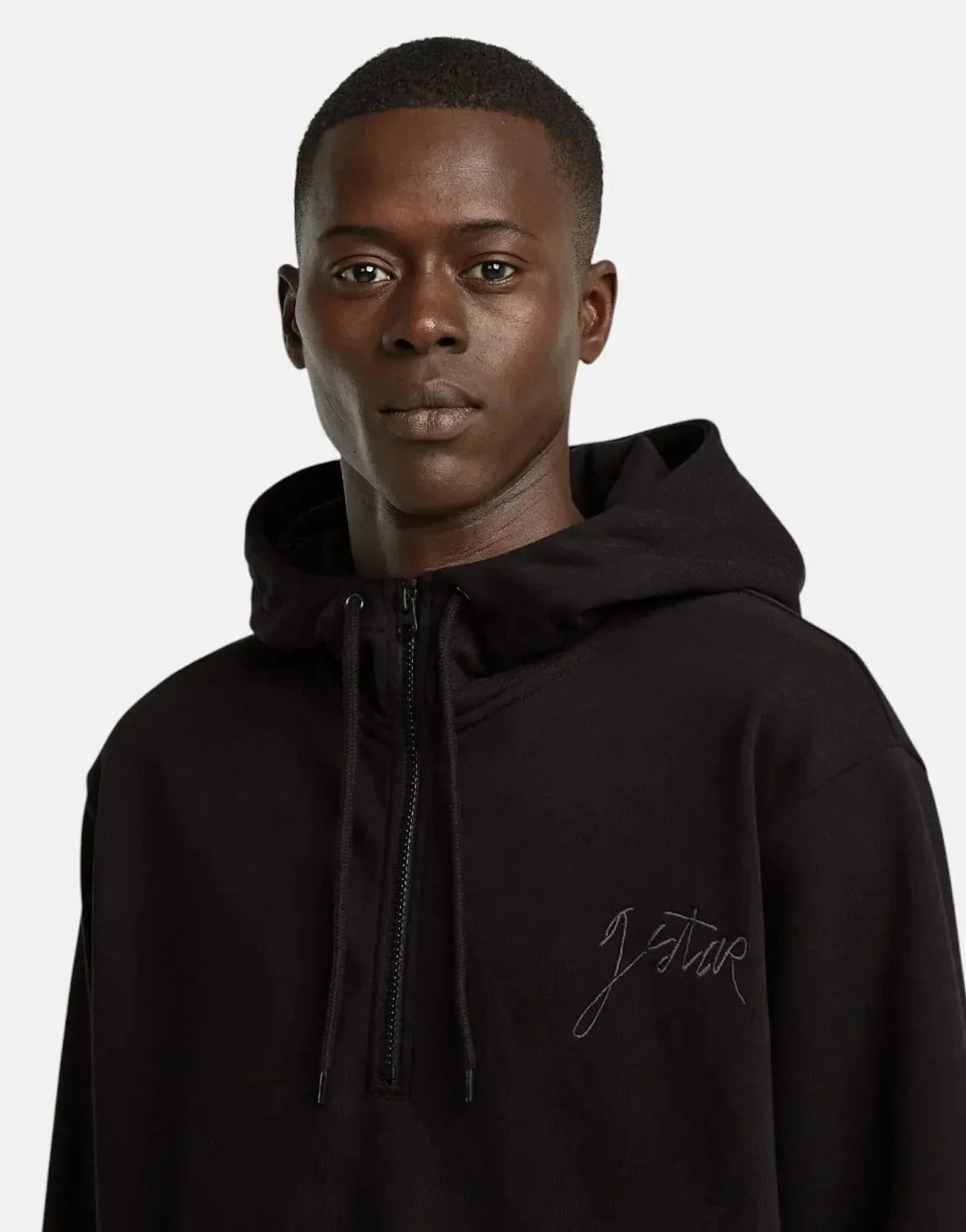 G-Star RAW Script Half Zip Black Hooded Sweatshirt