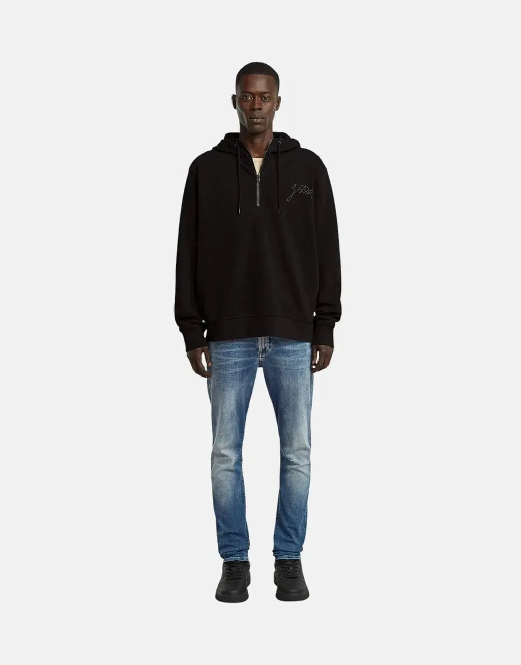 G-Star RAW Script Half Zip Black Hooded Sweatshirt