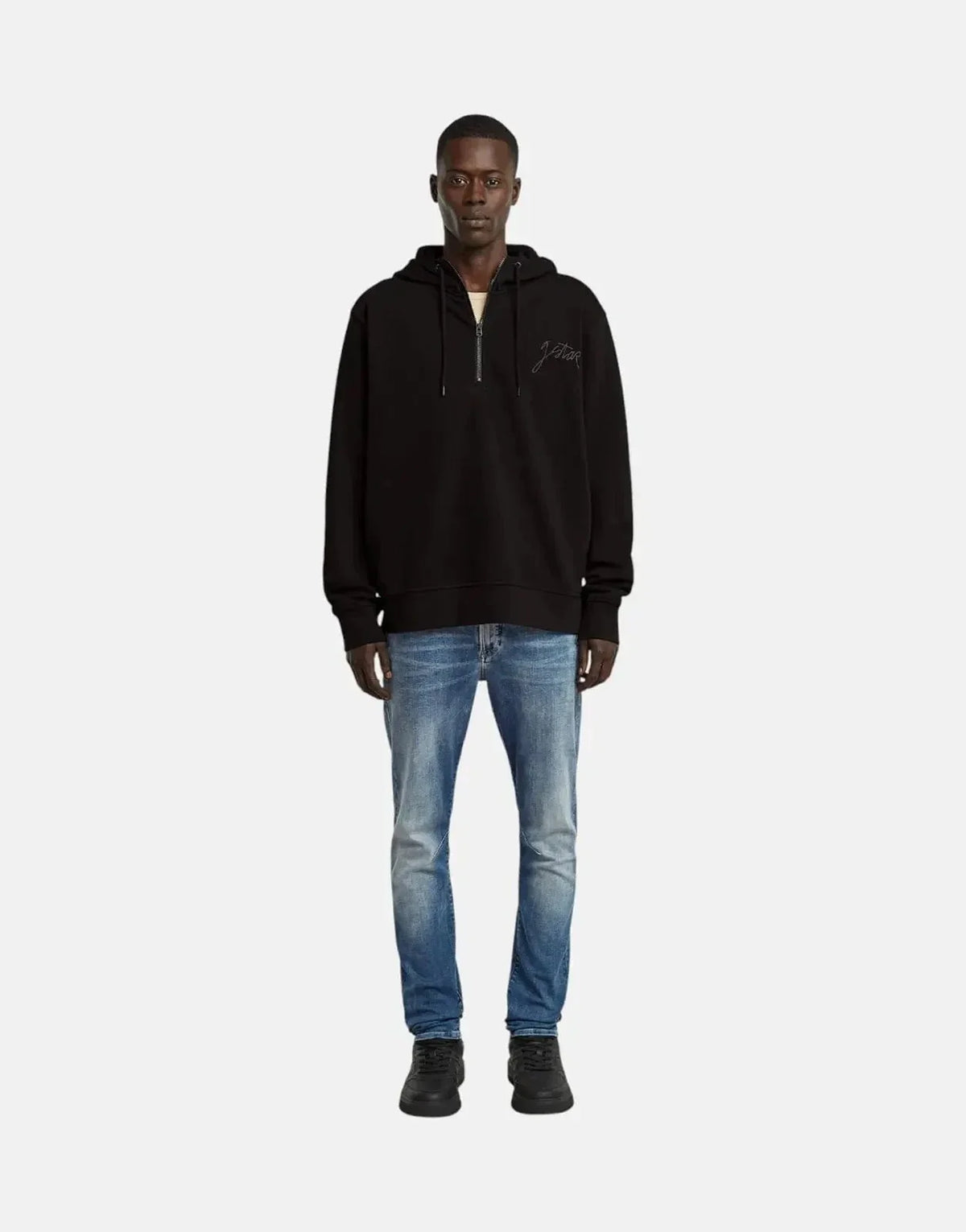 G-Star RAW Script Half Zip Black Hooded Sweatshirt