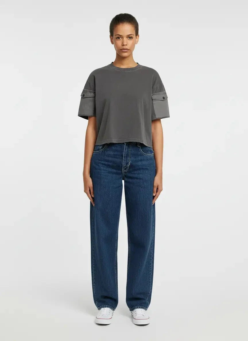 G-Star RAW Washed Mix Boxy Black Cropped T-Shirt