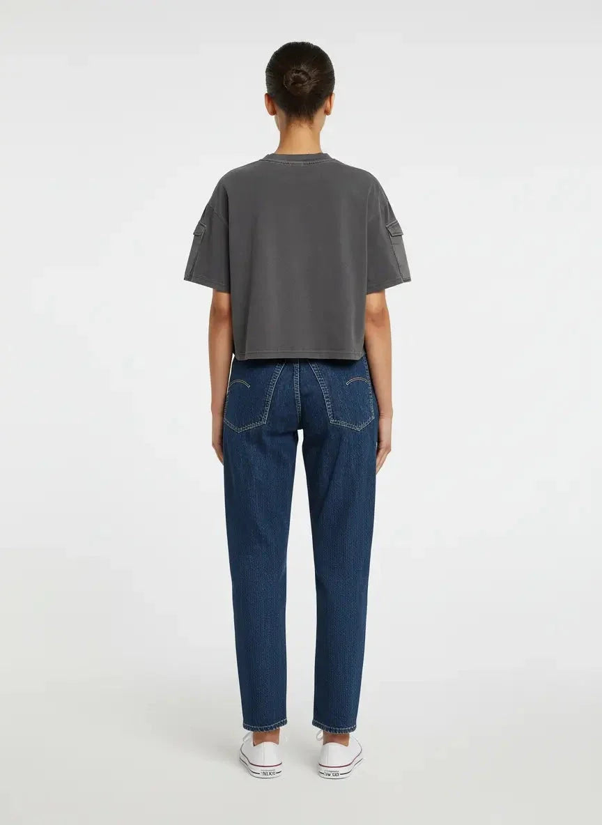 G-Star RAW Washed Mix Boxy Black Cropped T-Shirt