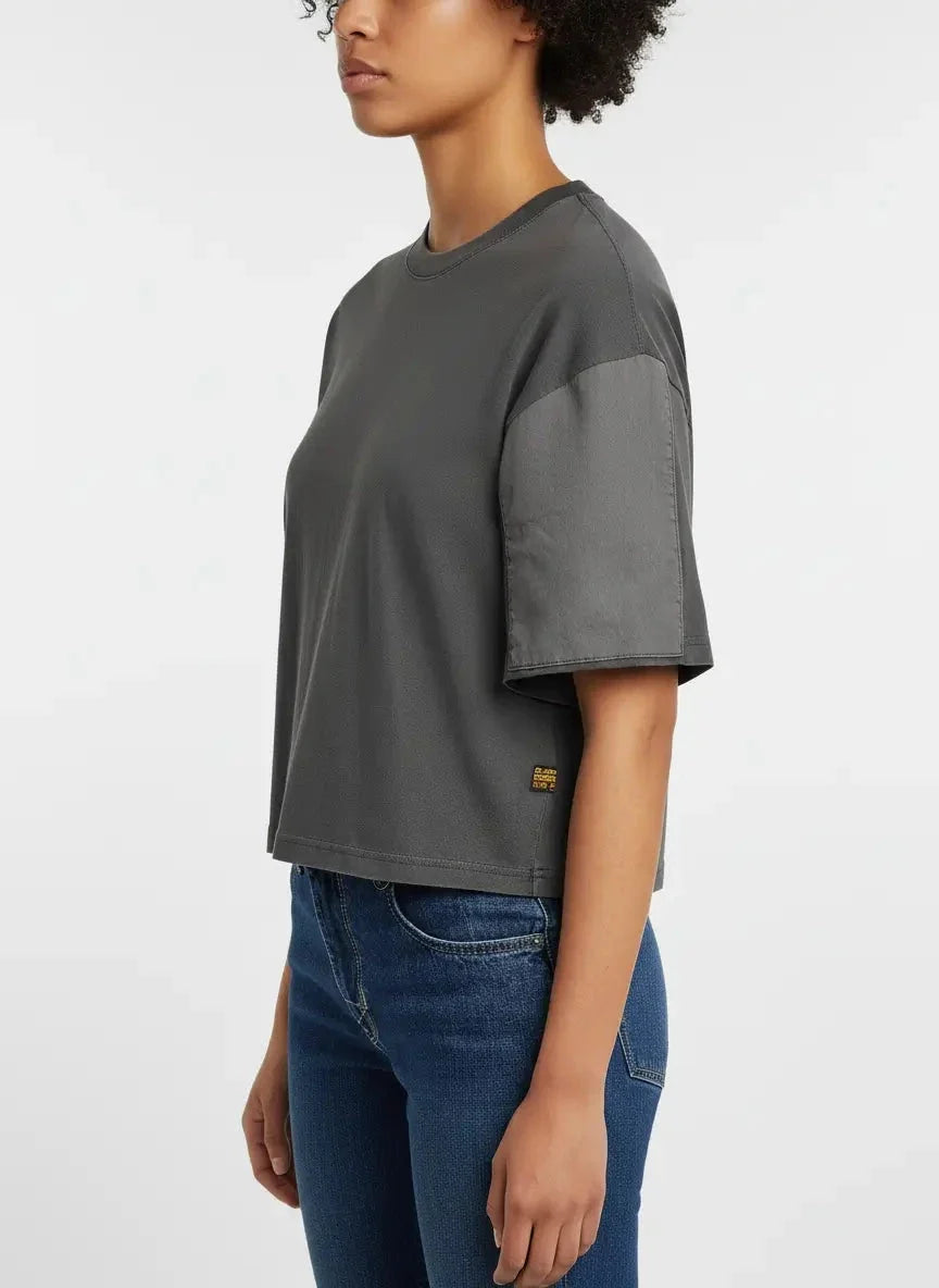 G-Star RAW Washed Mix Boxy Black Cropped T-Shirt