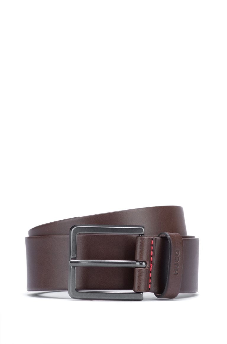 HUGO BOSS LEATHER BELT WITH MATTE GUNMETAL HARDWARE