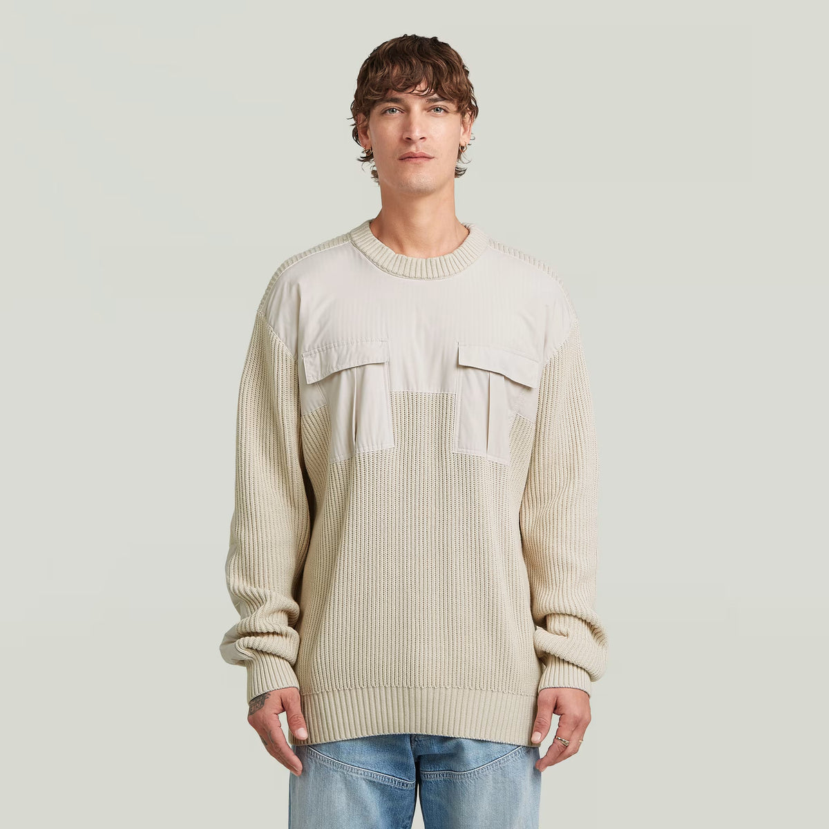 G-Star RAW Woven Mix Whitebalt Knit Pullover